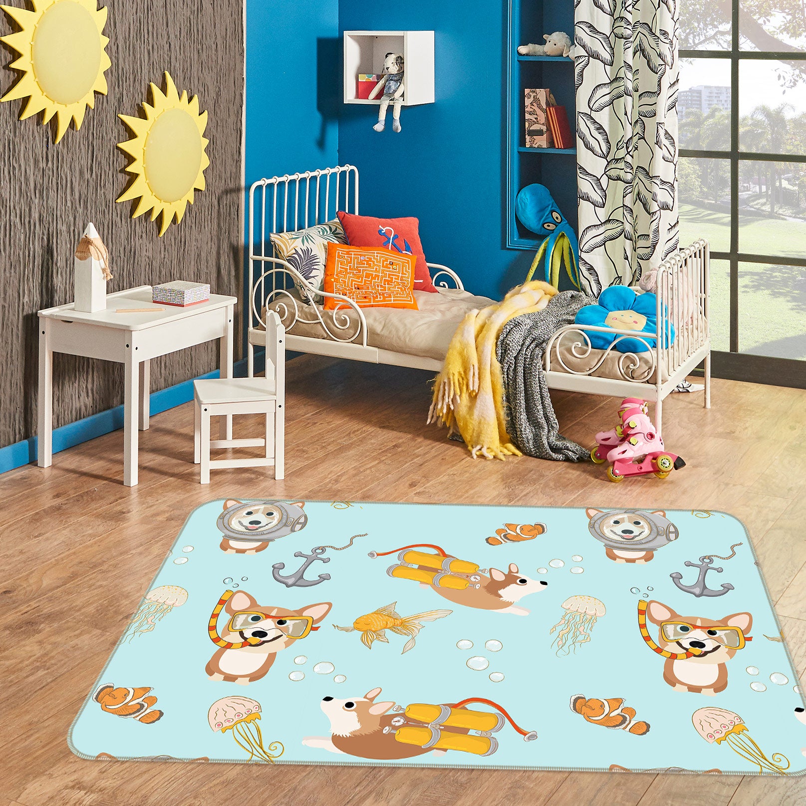 3D Puppy Swimming 017 Uta Naumann Rug Non Slip Rug Mat