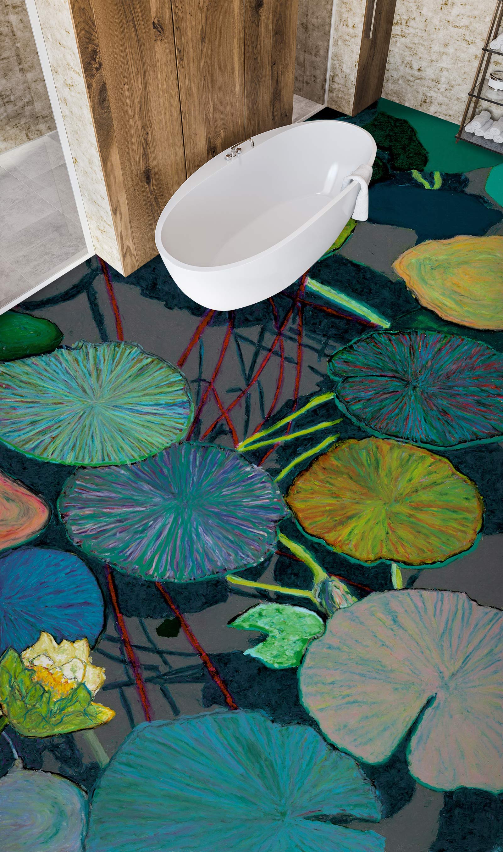 3D Green Lotus Leaf Pattern 96102 Allan P. Friedlander Floor Mural