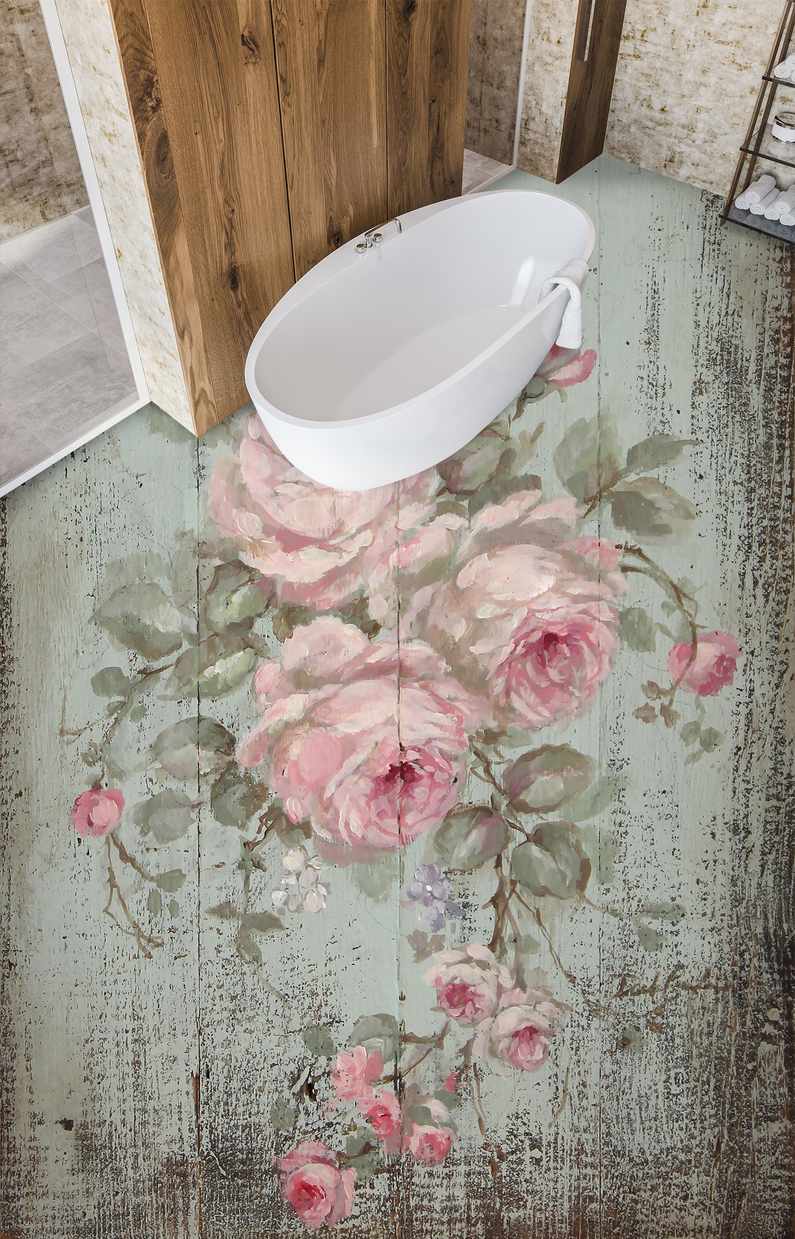 3D Pink Rose Branch 9947 Debi Coules Floor Mural