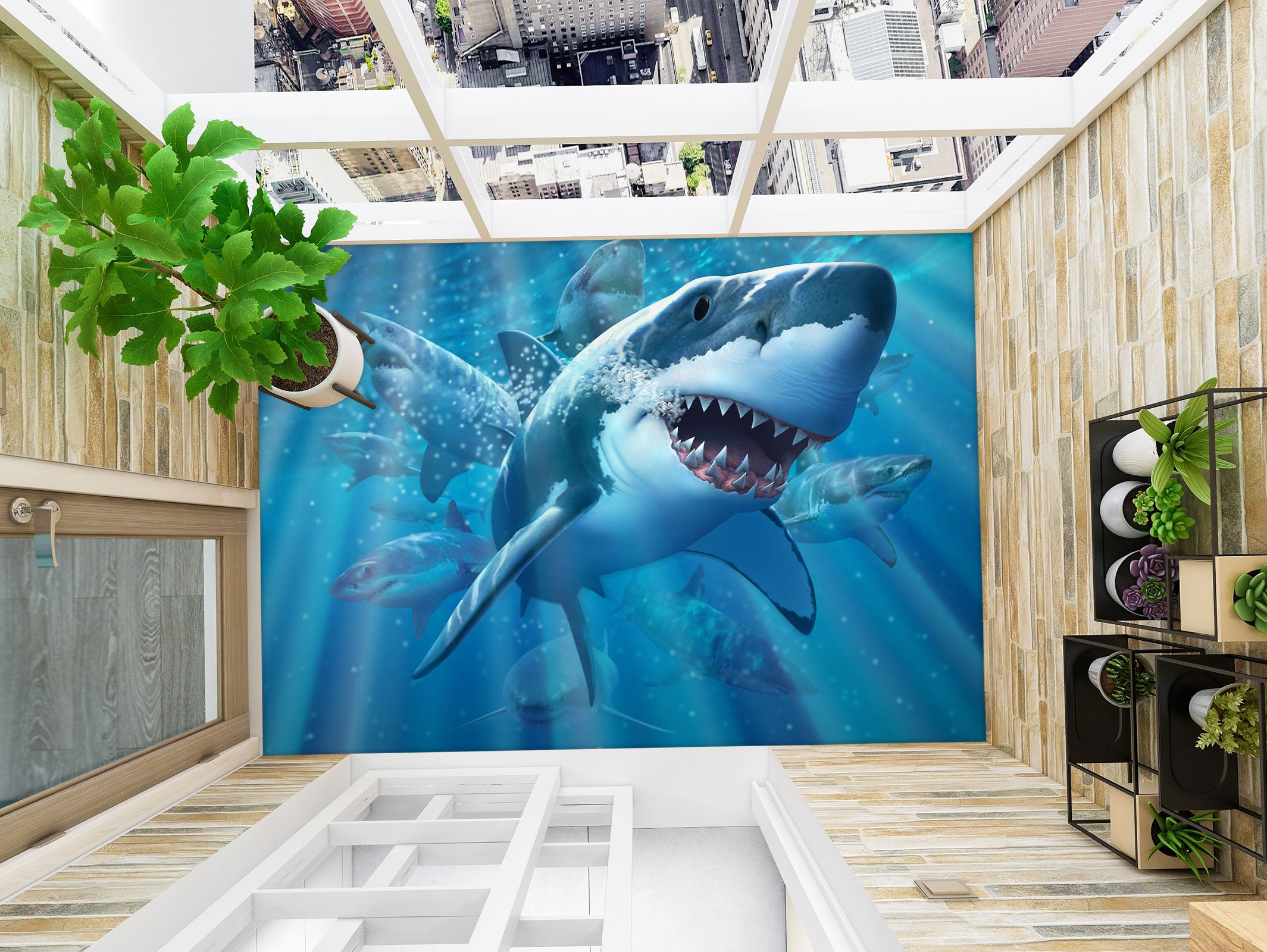 3D Ocean Shark 96221 Jerry LoFaro Floor Mural