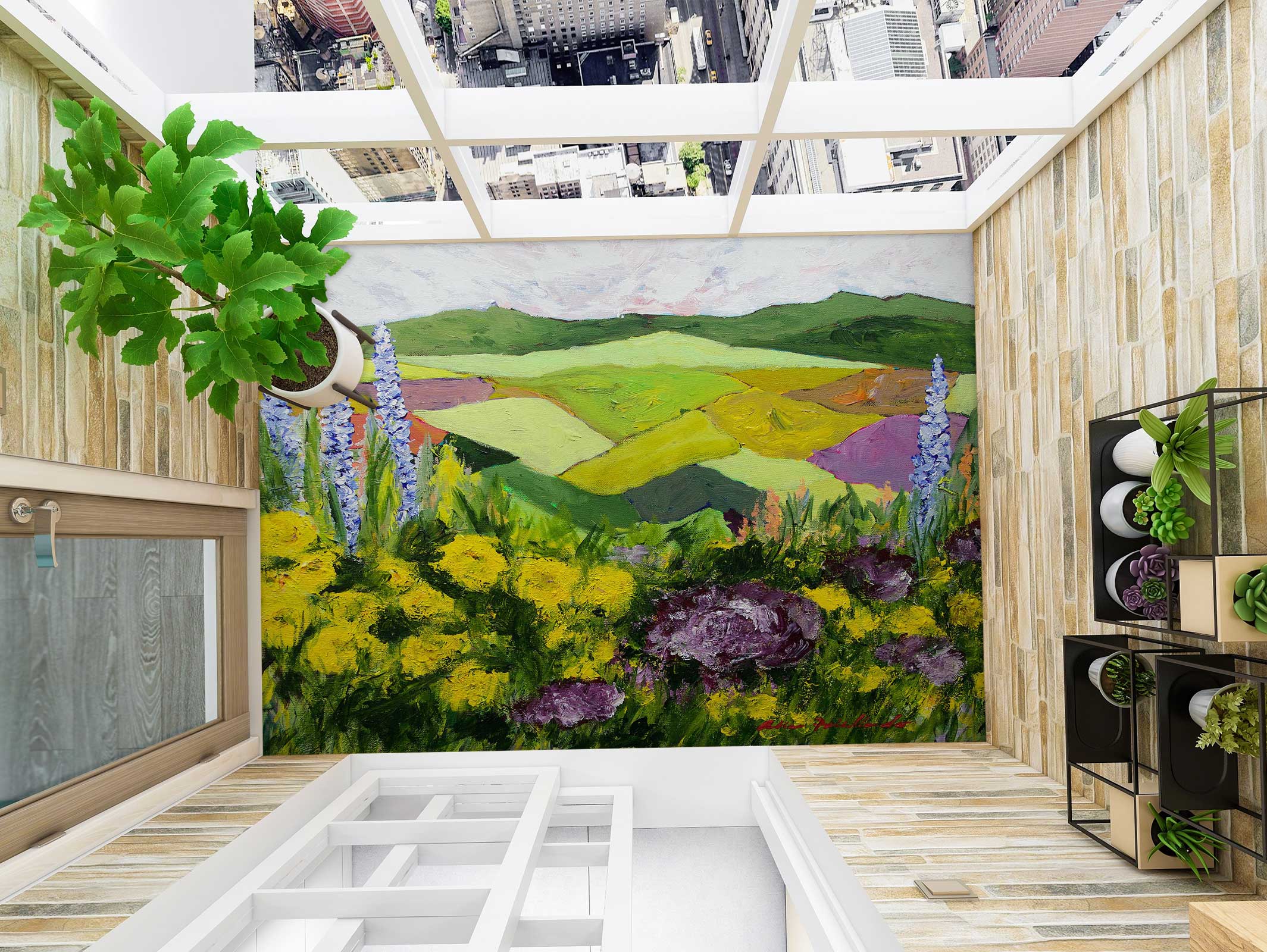 3D Flower Bush Lawn Hillside 9659 Allan P. Friedlander Floor Mural