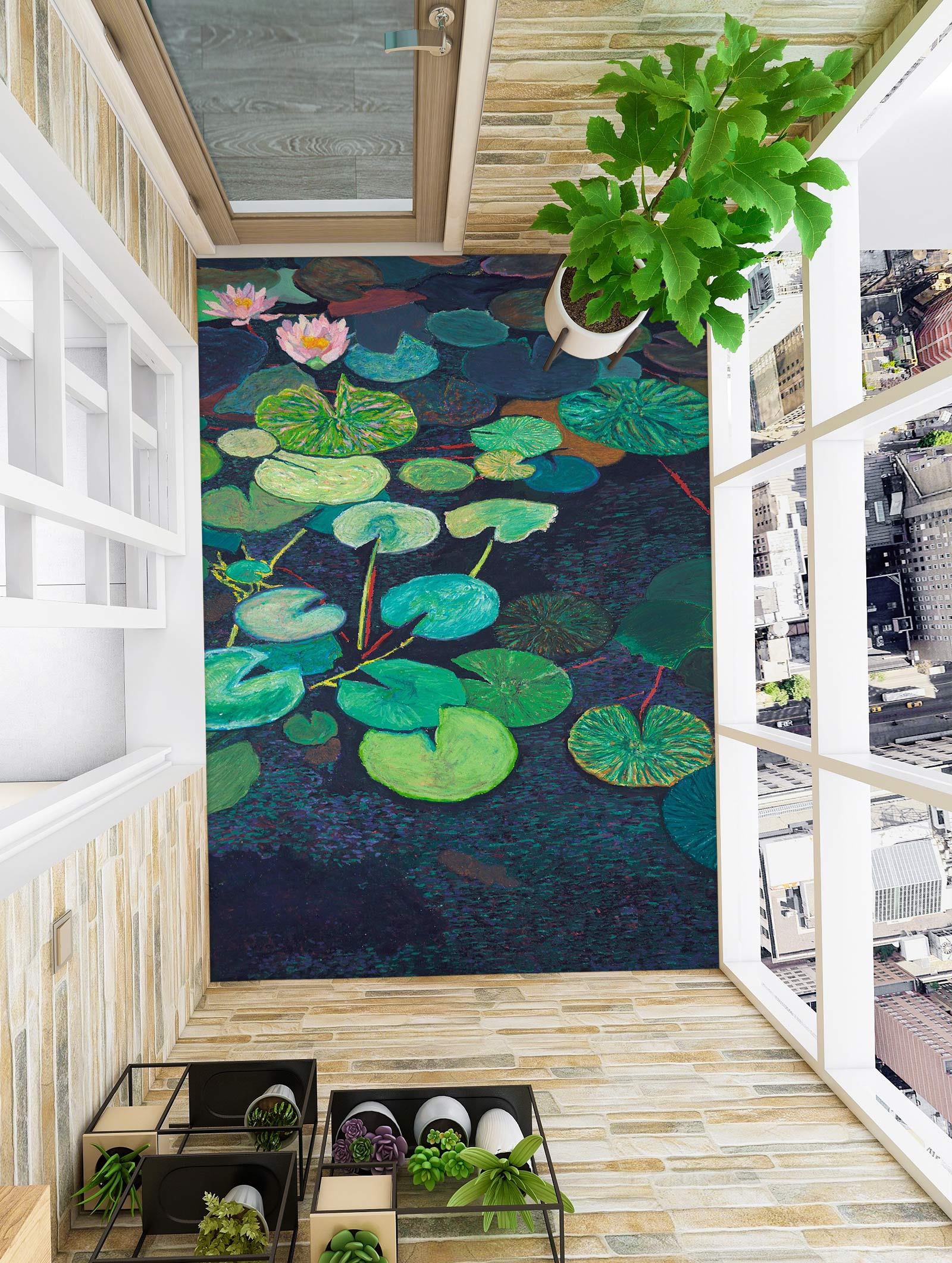 3D Lotus Leaf Pond Pattern 96104 Allan P. Friedlander Floor Mural