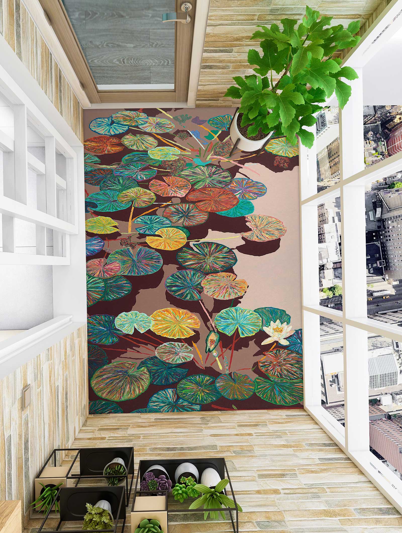 3D Lotus Pond Leaf Pattern 96116 Allan P. Friedlander Floor Mural