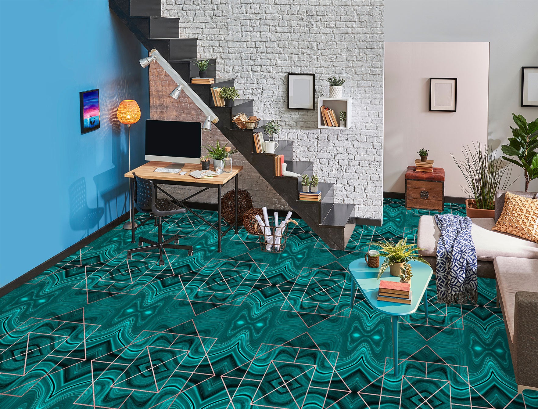 3D Green Pattern 102113 Andrea Haase Floor Mural