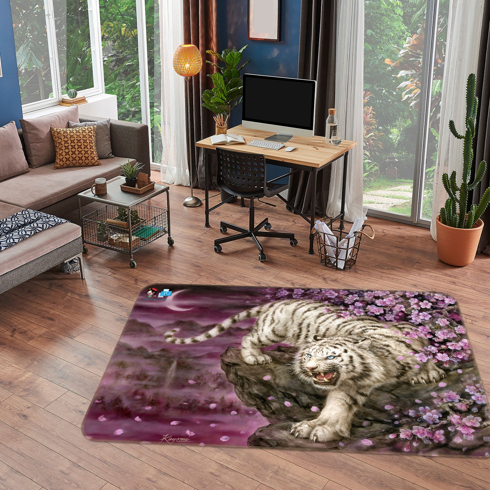 3D Flower Tiger 5653 Kayomi Harai Rug Non Slip Rug Mat