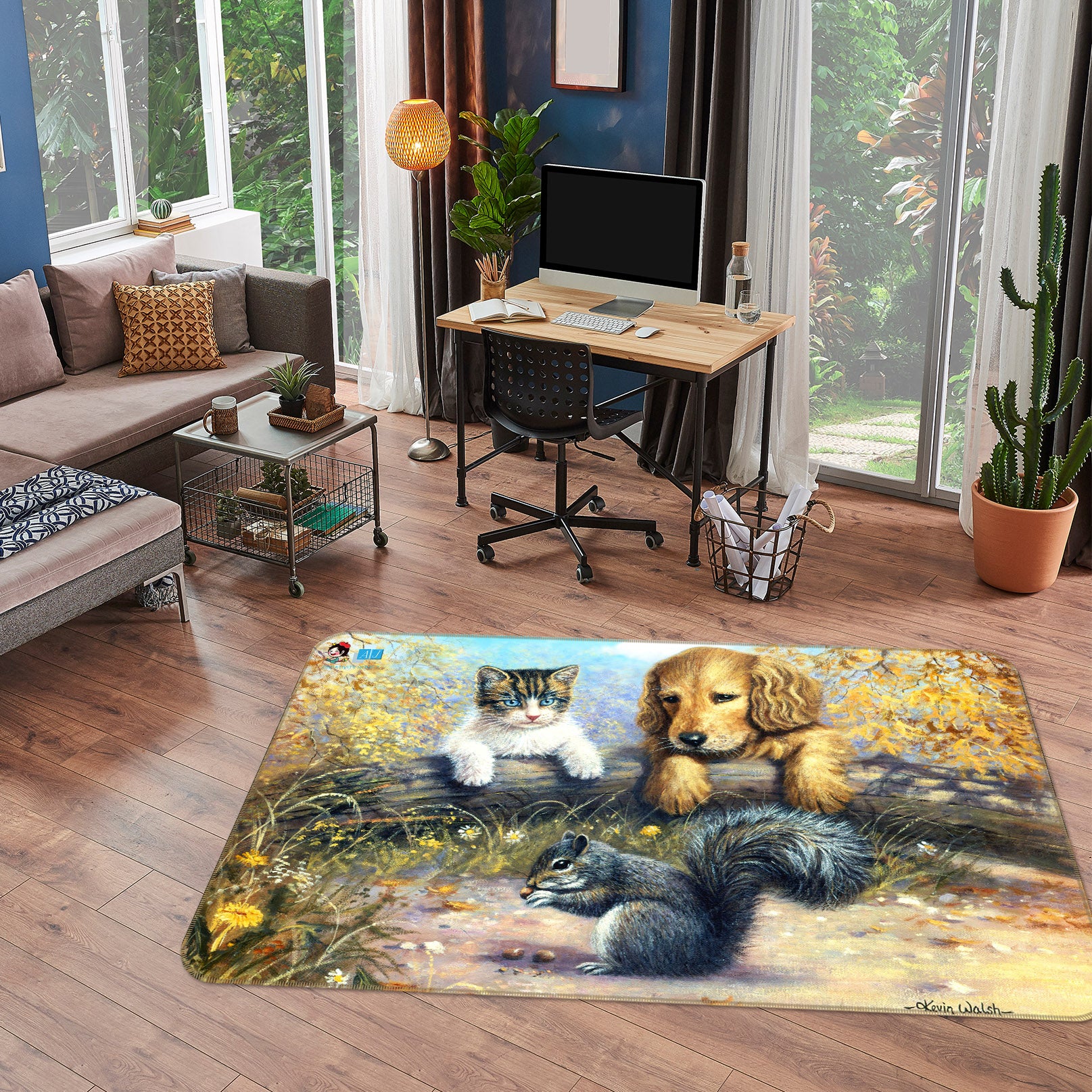 3D Cute Squirrel Cat 001 Kevin Walsh Rug Non Slip Rug Mat