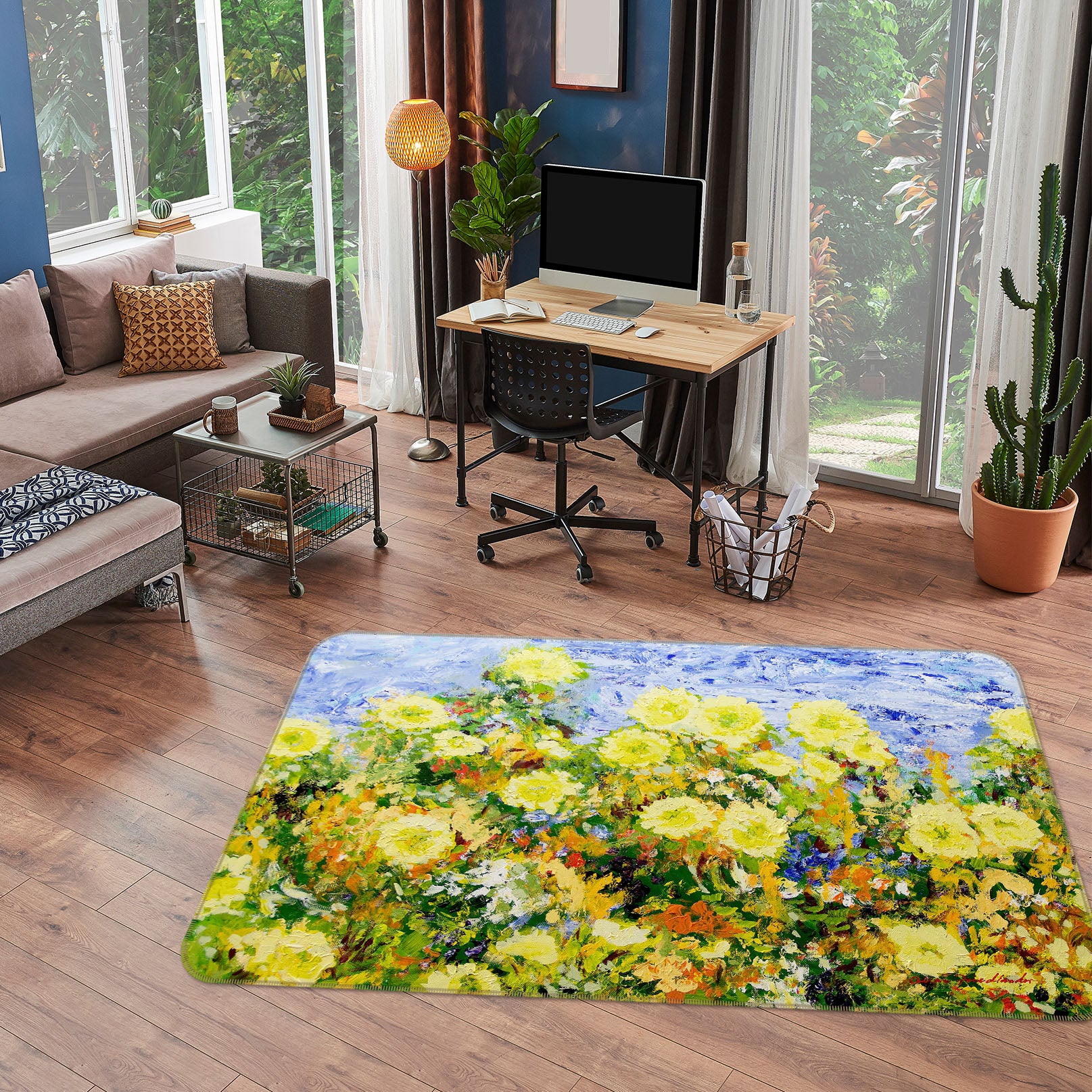 3D Color Chrysanthemum 1110 Allan P. Friedlander Rug Non Slip Rug Mat