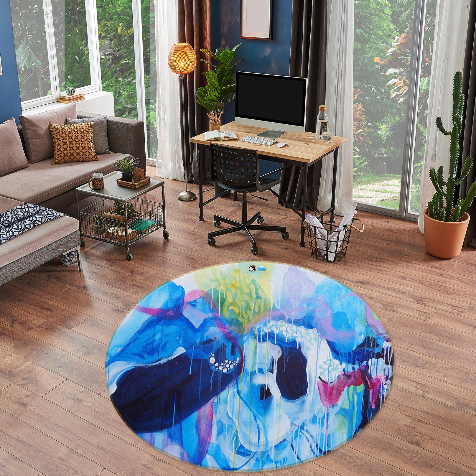 3D Blue Watercolor 1330 Misako Chida Rug Round Non Slip Rug Mat