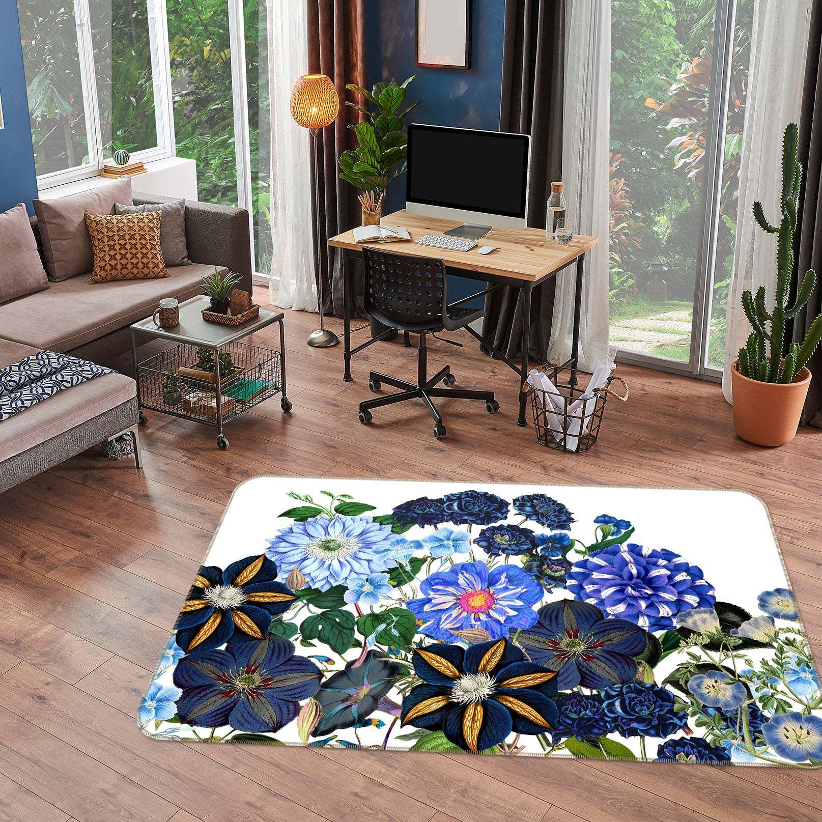 3D Blue Peony 074 Uta Naumann Rug Non Slip Rug Mat