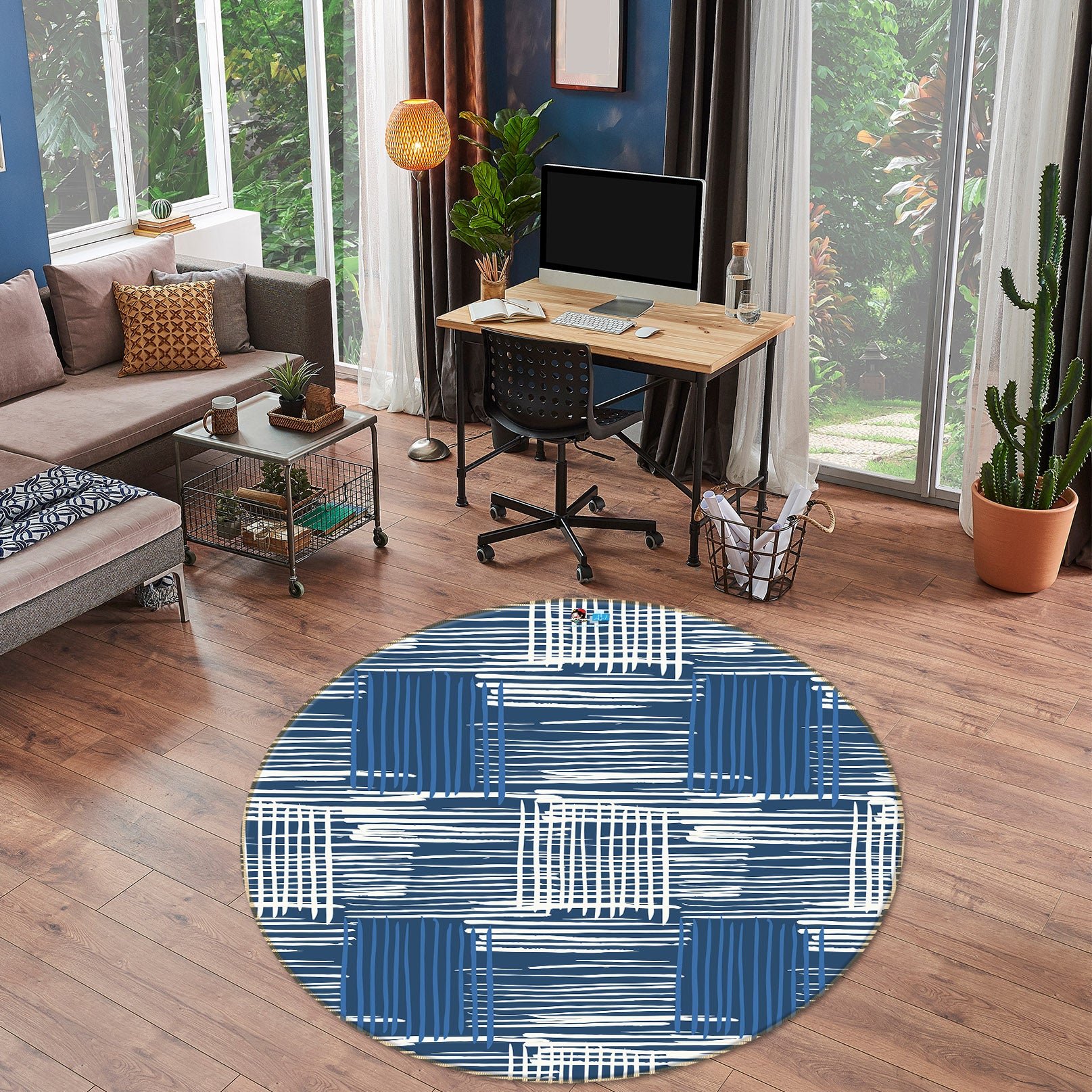 3D Blue White Striped Lines 10525 Kashmira Jayaprakash Rug Round Non Slip Rug Mat