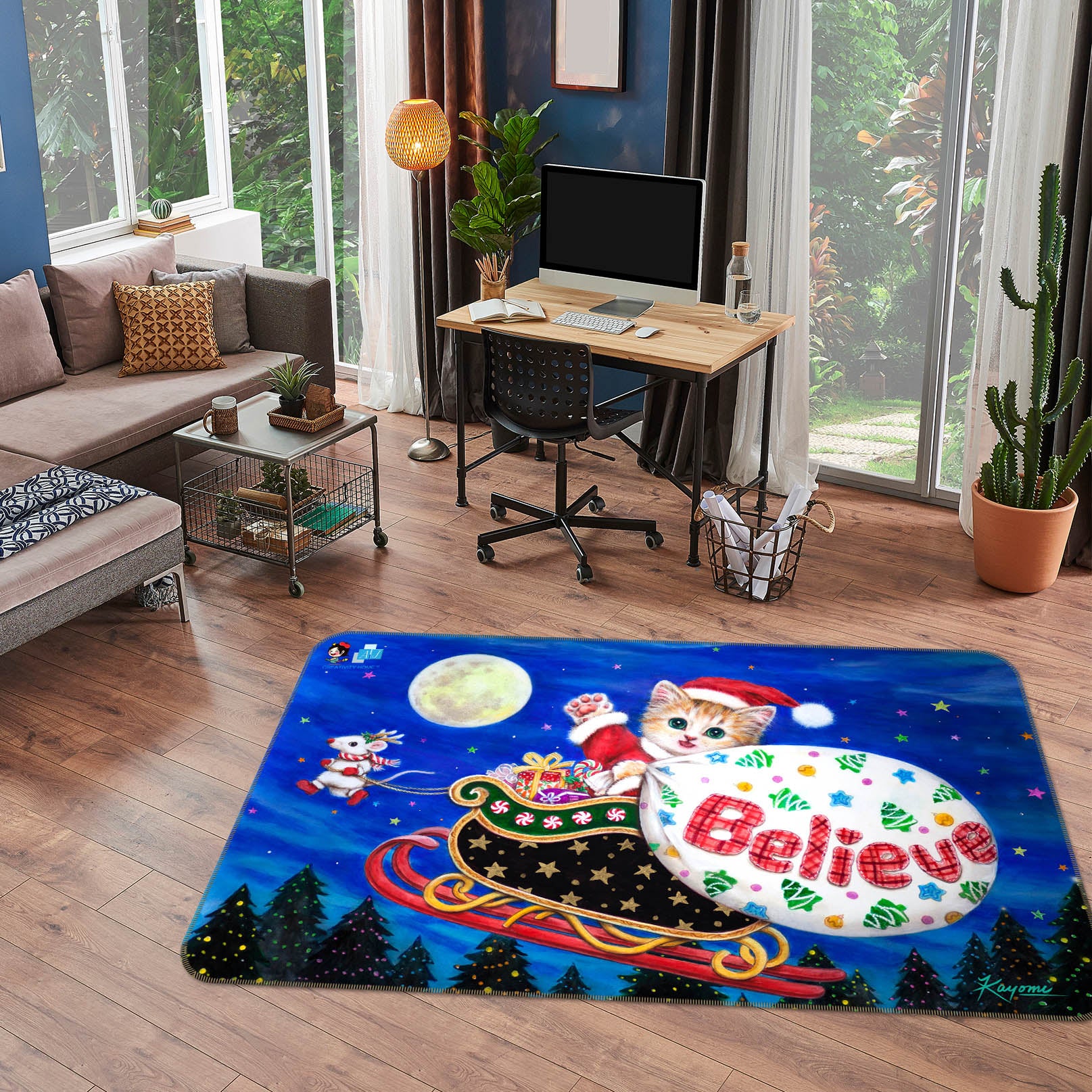 3D Christmas Cat 5609 Kayomi Harai Rug Non Slip Rug Mat