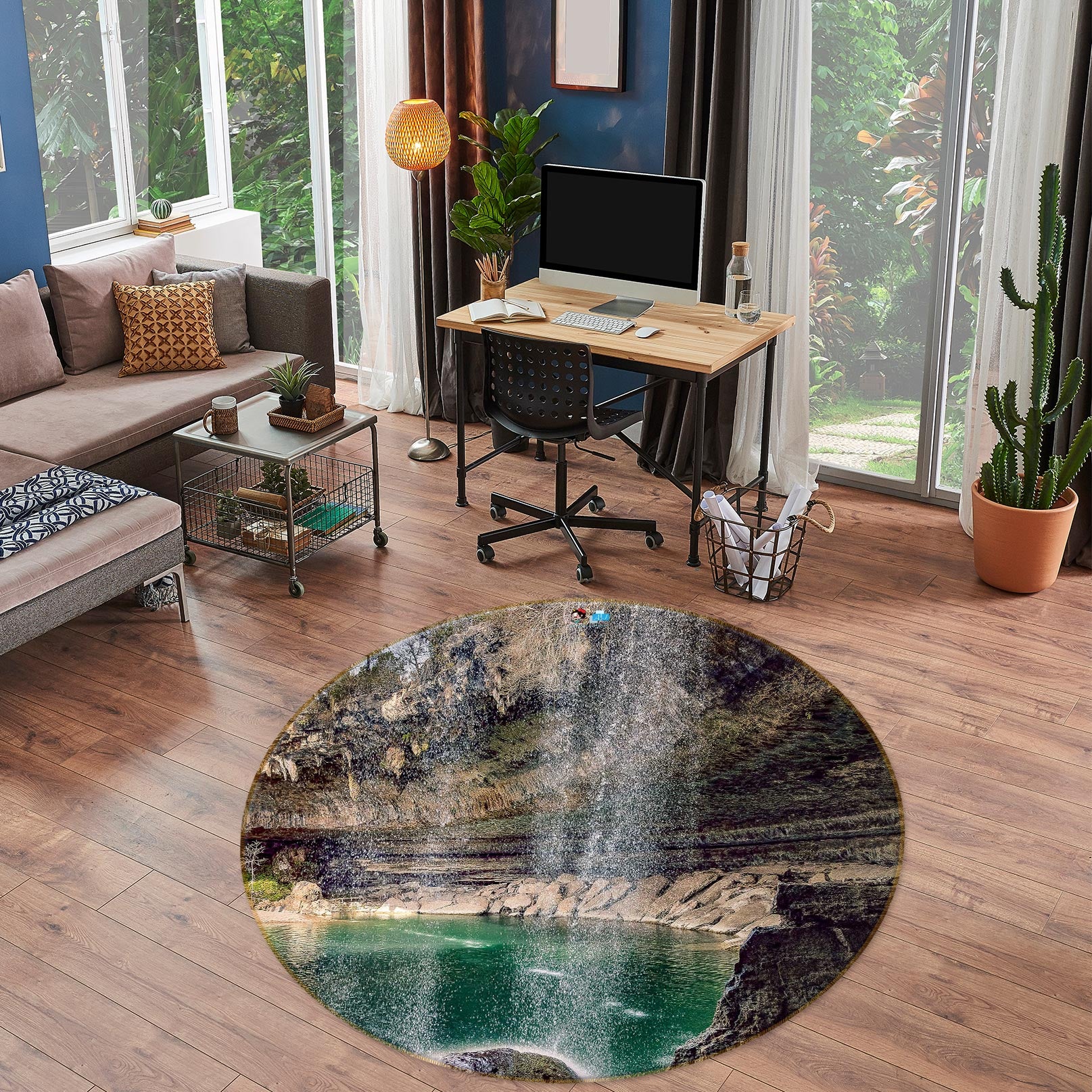 3D Waterfall Lake 5020 Beth Sheridan Rug Round Non Slip Rug Mat