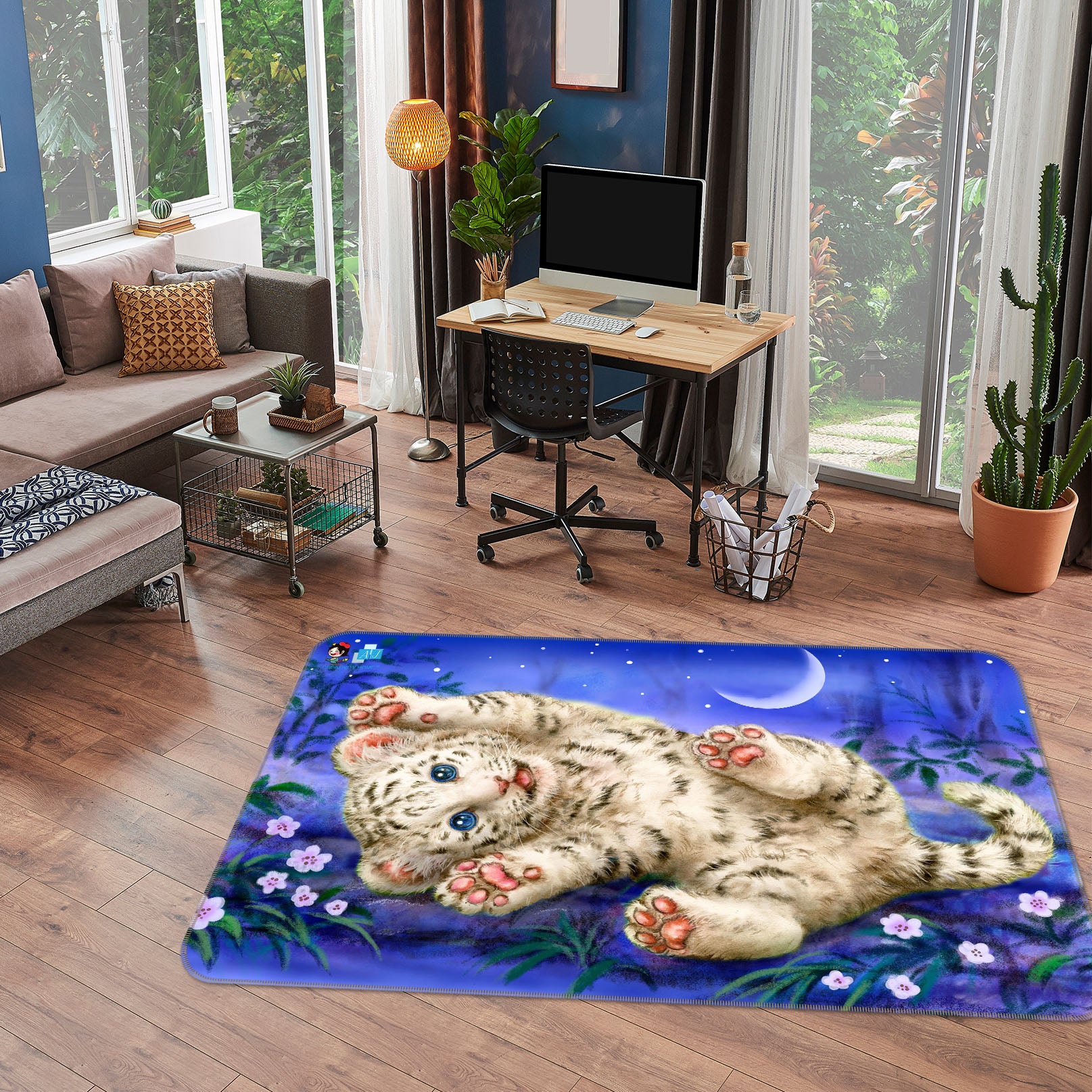 3D Cute Lion Moon 5604 Kayomi Harai Rug Non Slip Rug Mat