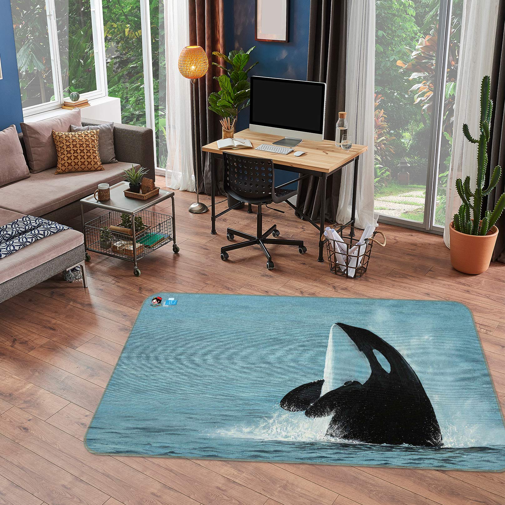 3D Whale 1884 Marina Zotova Rug Non Slip Rug Mat