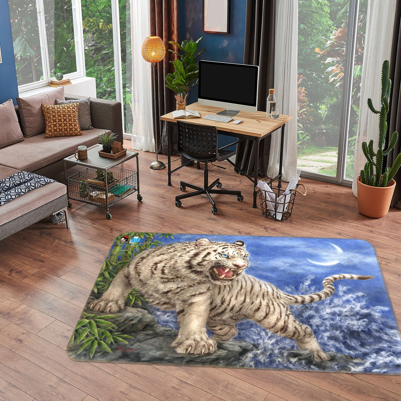 3D White Tiger 5652 Kayomi Harai Rug Non Slip Rug Mat