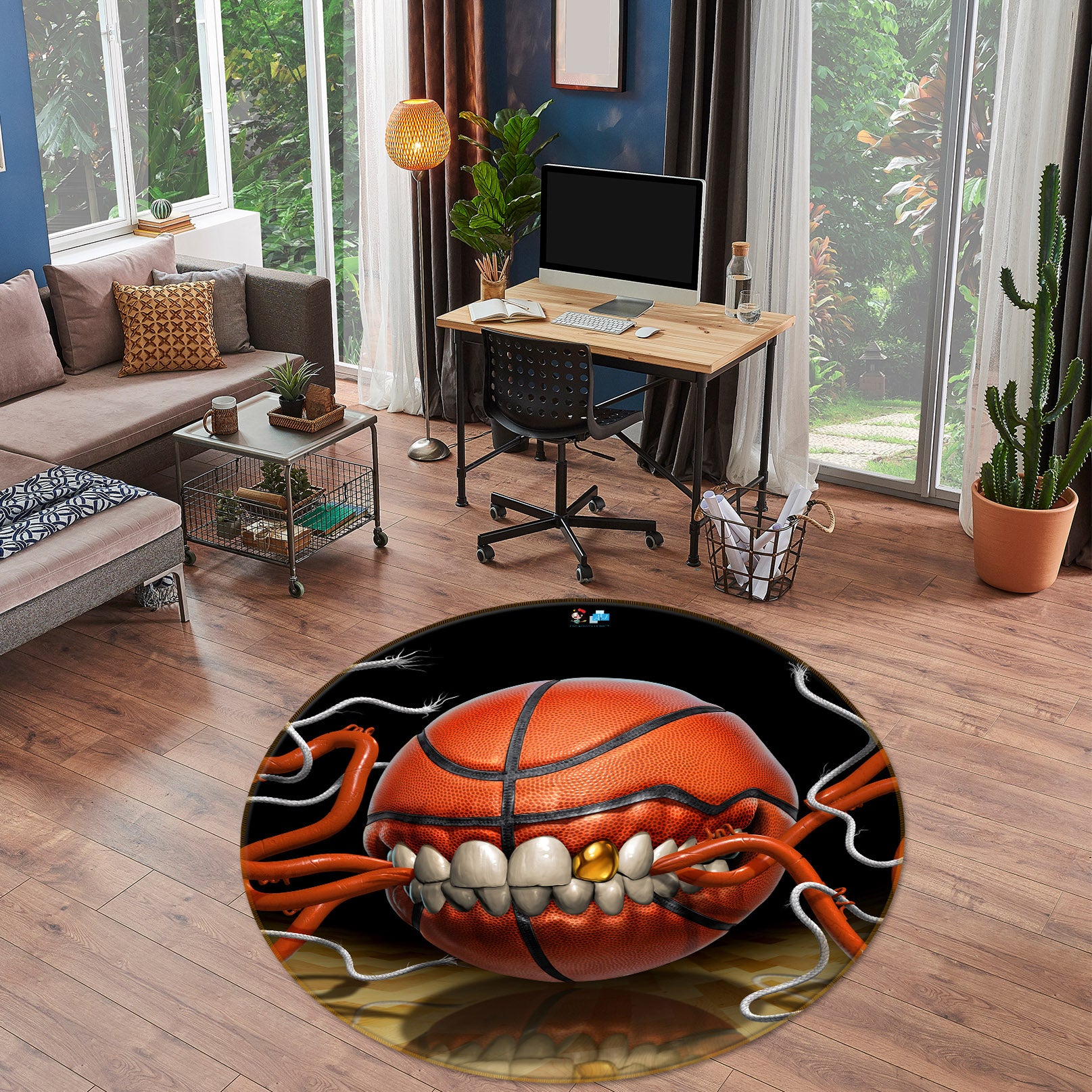 3D Teeth Basketball 4149 Tom Wood Rug Round Non Slip Rug Mat