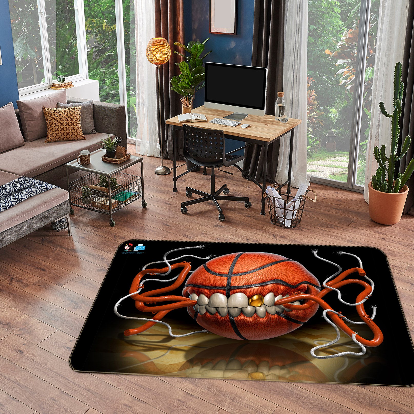 3D Basketball Teeth Wire 4100 Tom Wood Rug Non Slip Rug Mat