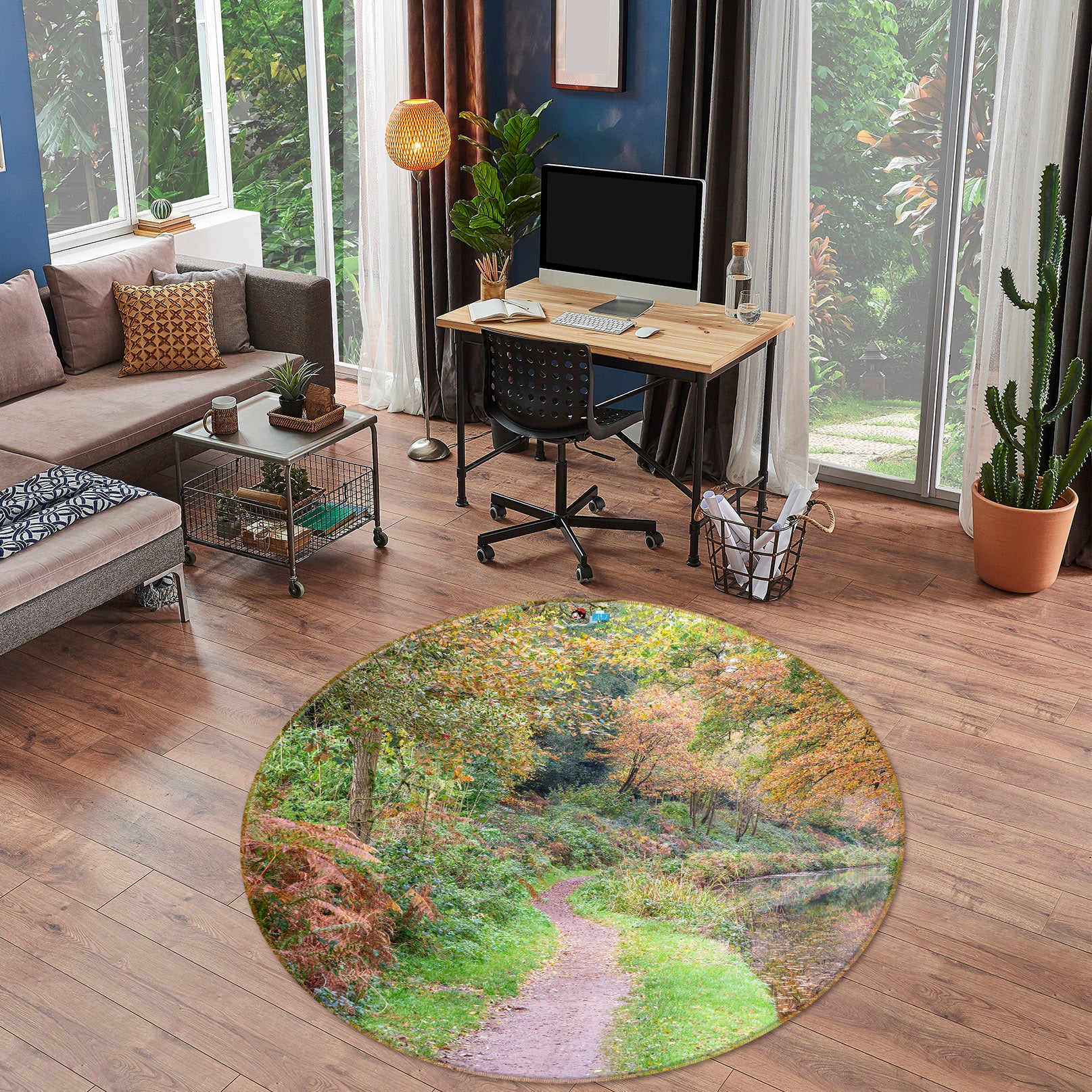 3D Tree Path 7362 Assaf Frank Rug Round Non Slip Rug Mat