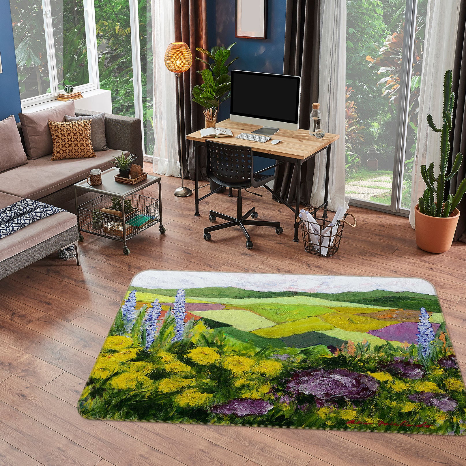 3D Flower Field 1095 Allan P. Friedlander Rug Non Slip Rug Mat