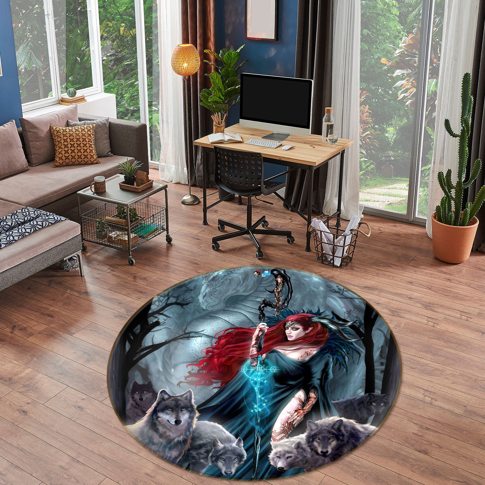 3D Dragon Woman 8388 Ruth Thompson Rug Round Non Slip Rug Mat