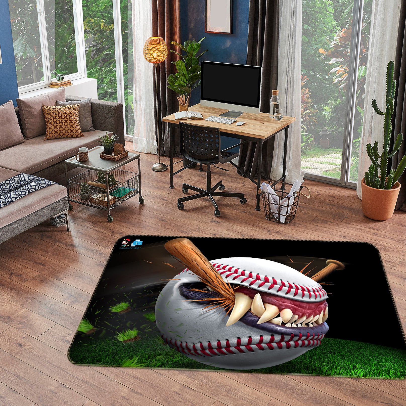 3D Baseball Teeth 4101 Tom Wood Rug Non Slip Rug Mat