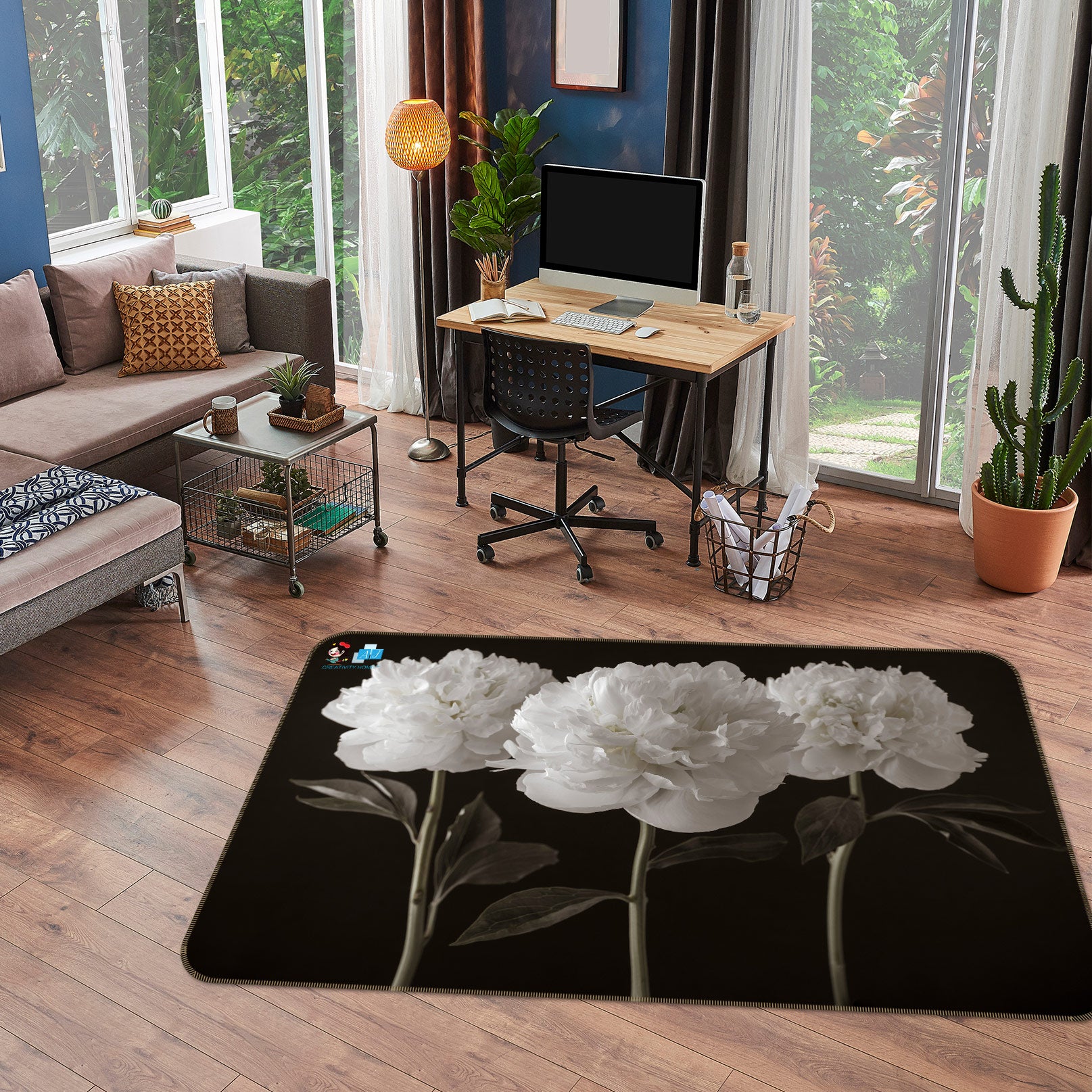 3D White Flower 6820 Assaf Frank Rug Non Slip Rug Mat