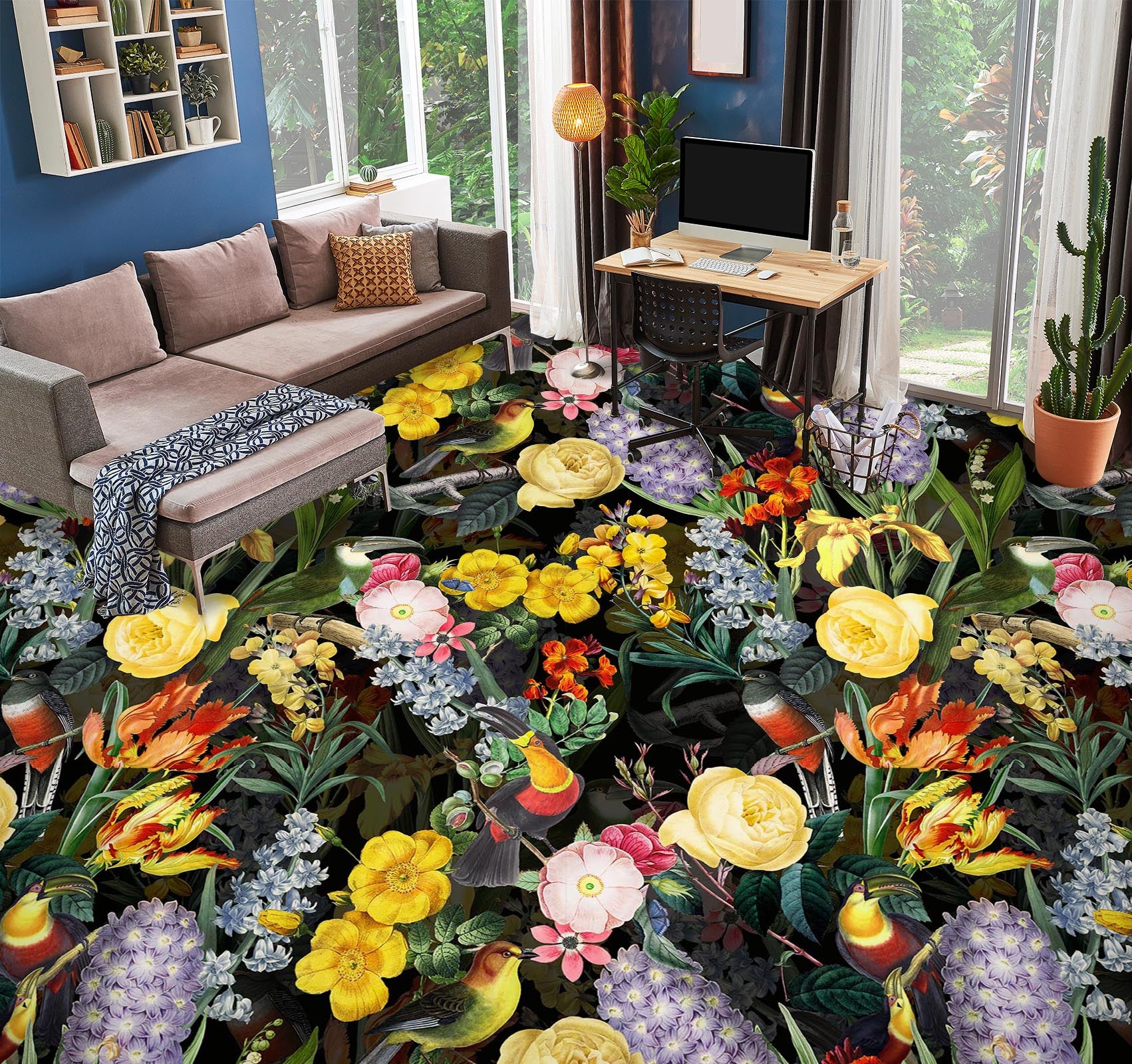 3D Colorful Flower Bush 10016 Uta Naumann Floor Mural