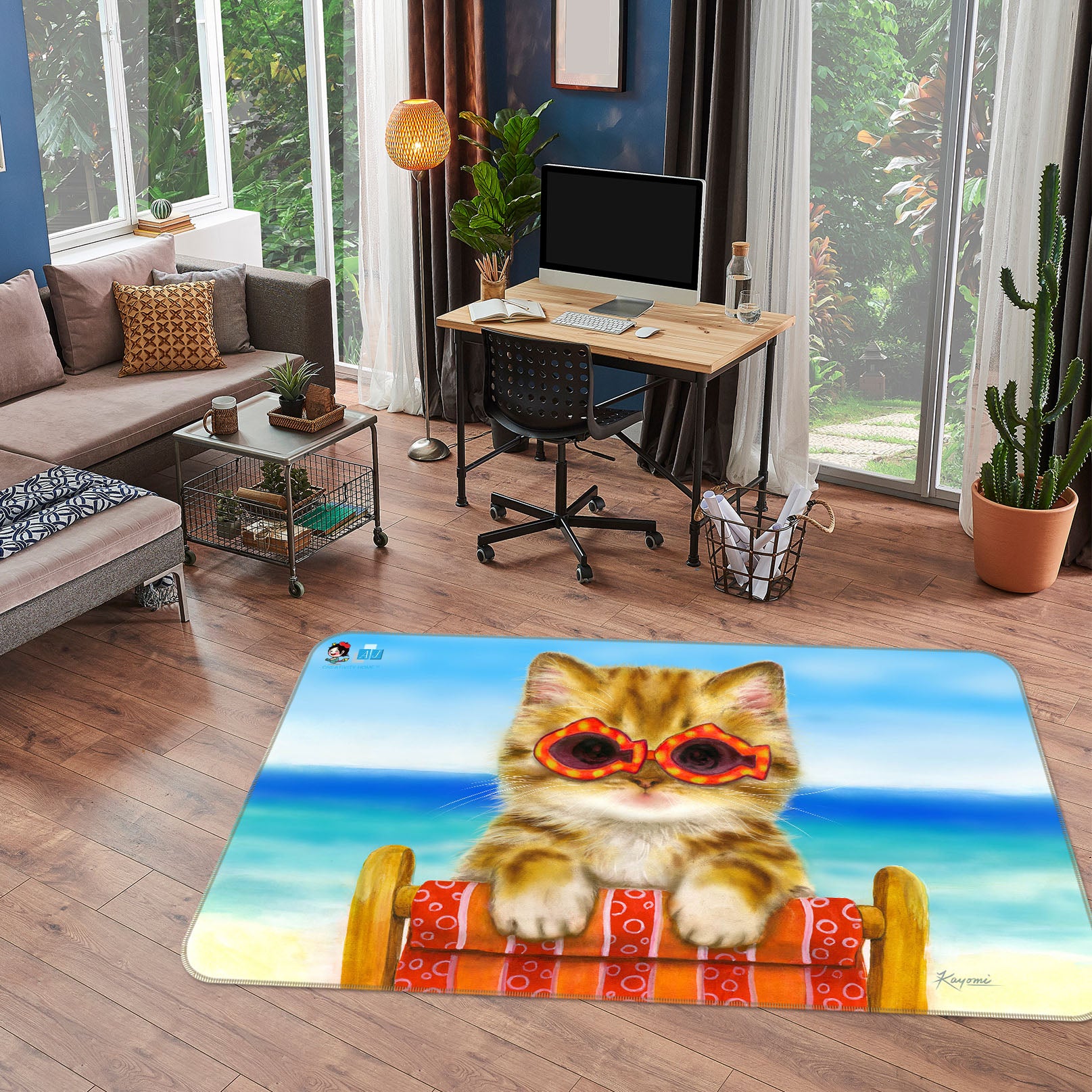 3D Glasses Cat 5636 Kayomi Harai Rug Non Slip Rug Mat