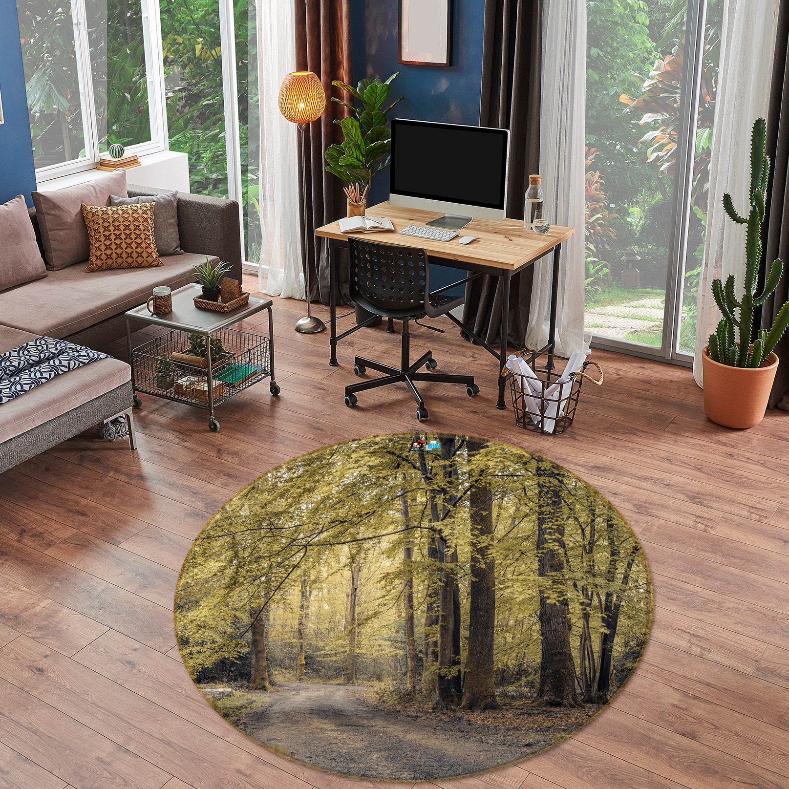 3D Green Forest 7405 Assaf Frank Rug Round Non Slip Rug Mat