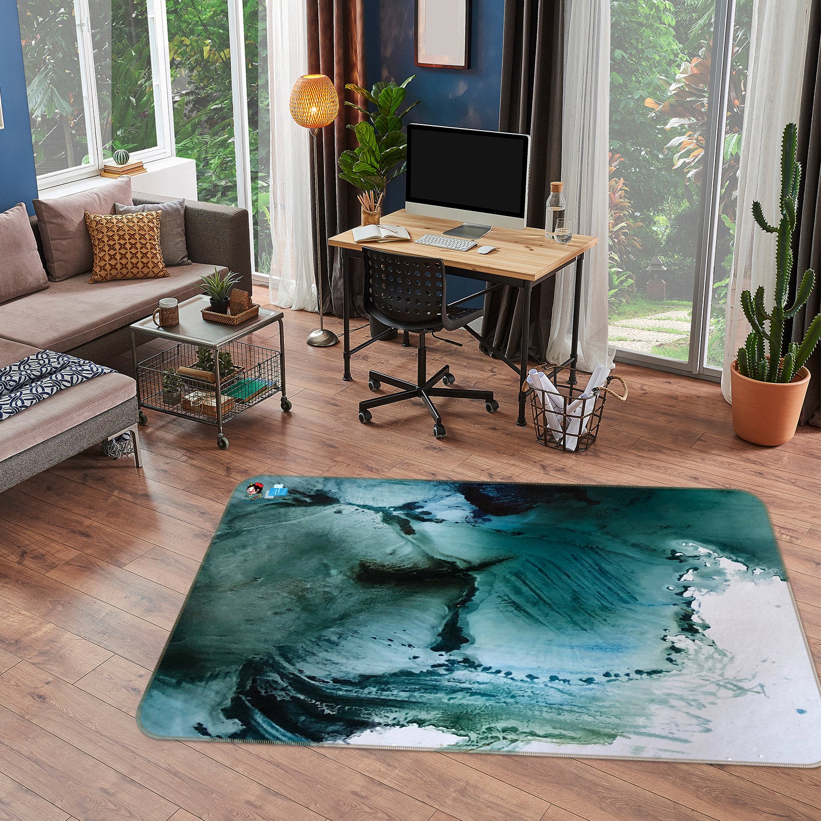 3D Aqua Blue 1131 Skromova Marina Rug Non Slip Rug Mat