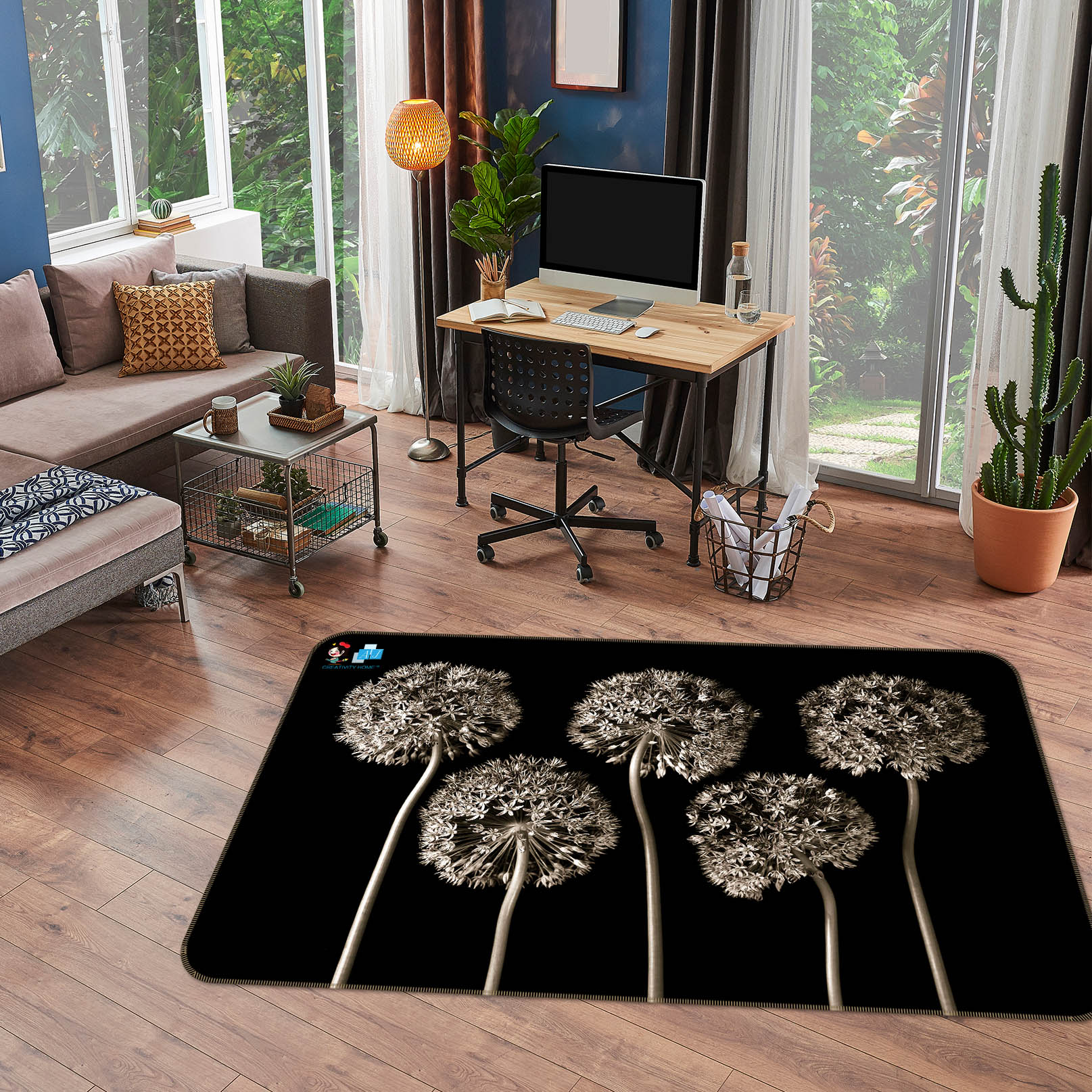 3D Gray Dandelion 6704 Assaf Frank Rug Non Slip Rug Mat