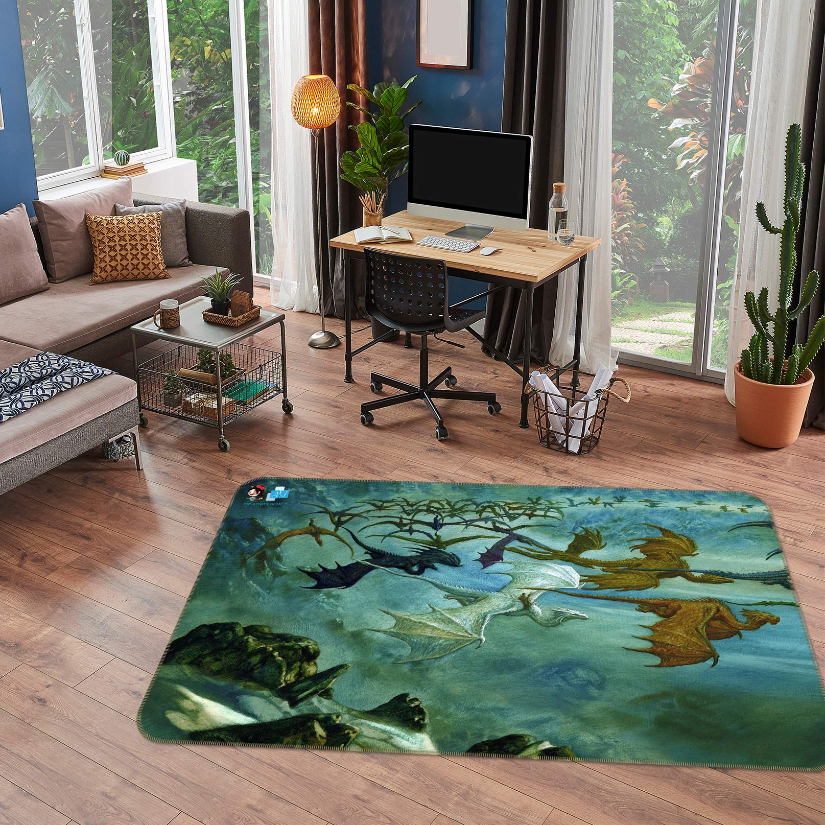 3D Many Dragons Fly 5162 Ciruelo Rug Non Slip Rug Mat