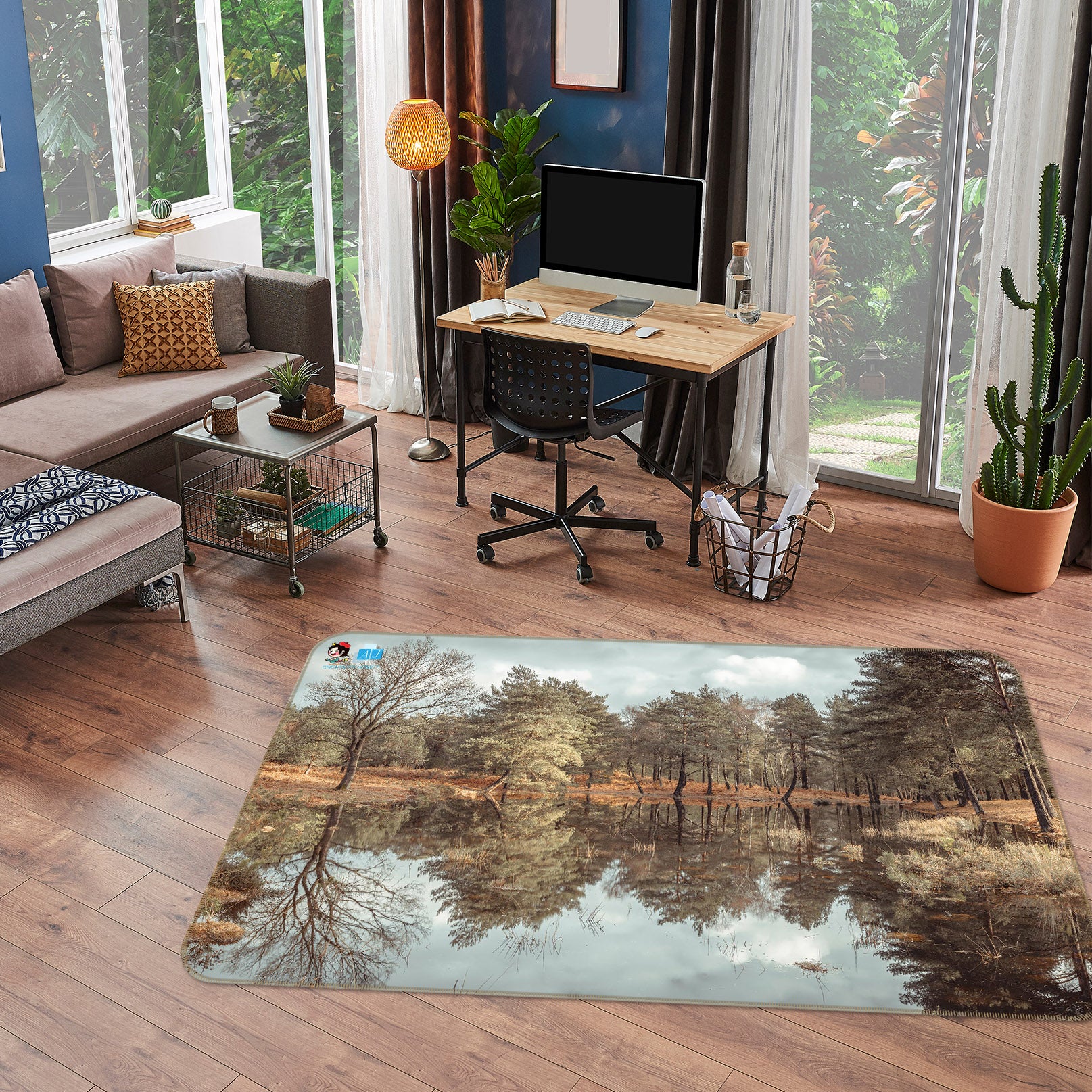 3D Lake Trees 6761 Assaf Frank Rug Non Slip Rug Mat