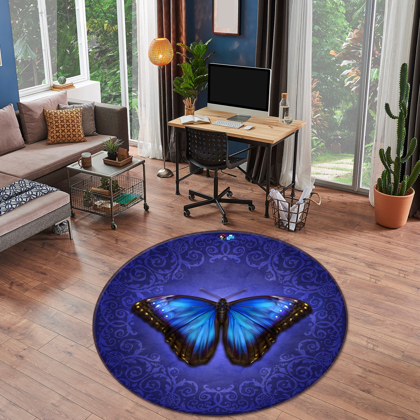 3D Blue Purple Butterfly 8896 Brigid Ashwood Rug Round Non Slip Rug Mat