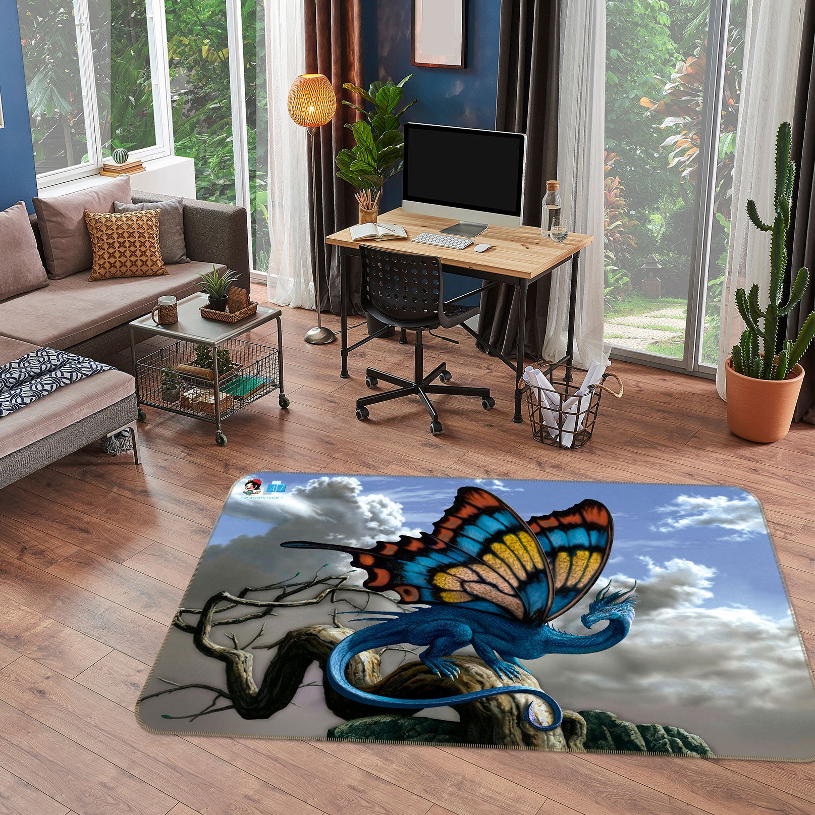 3D Butterfly Dragon 5177 Ciruelo Rug Non Slip Rug Mat