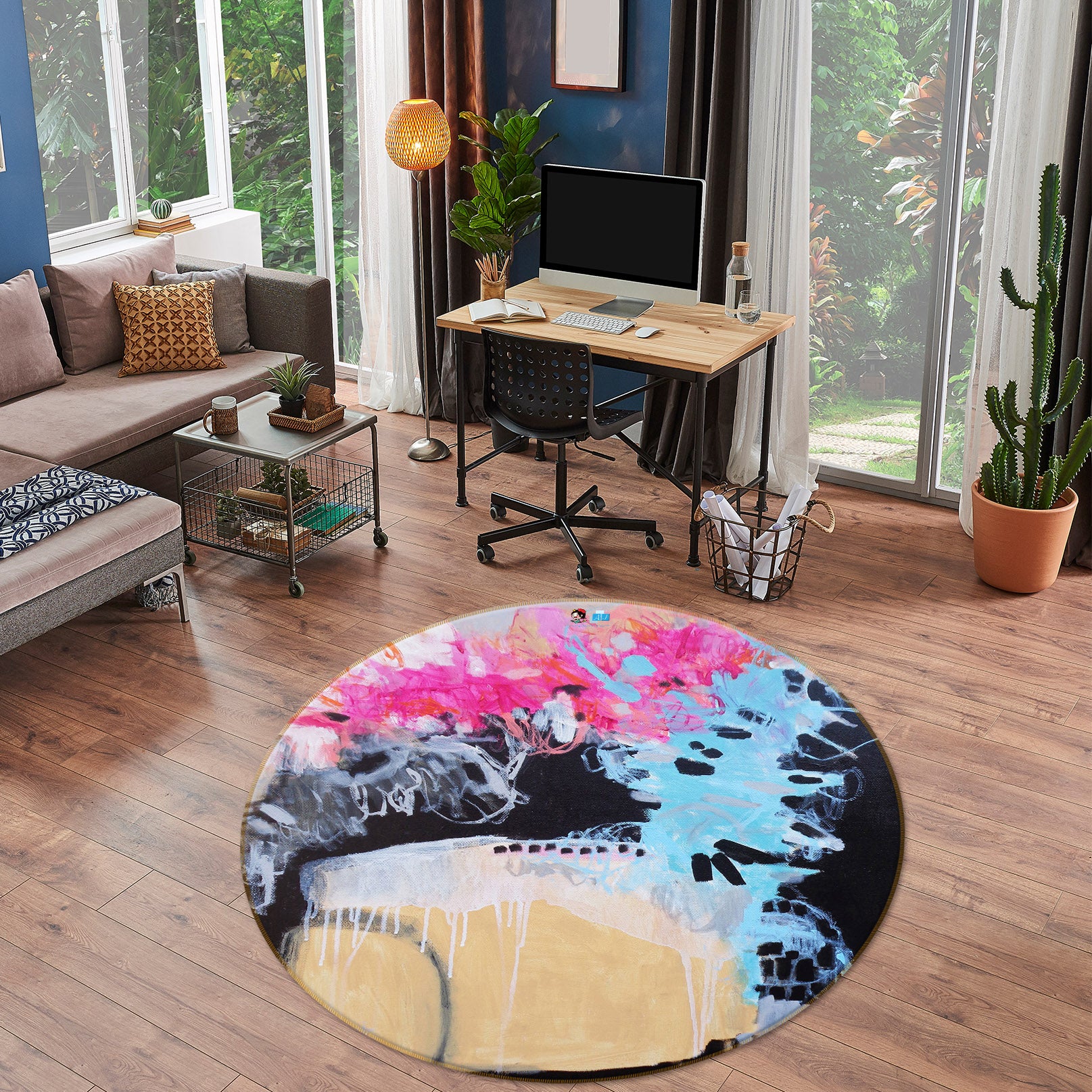 3D Sky Blue 1385 Misako Chida Rug Round Non Slip Rug Mat