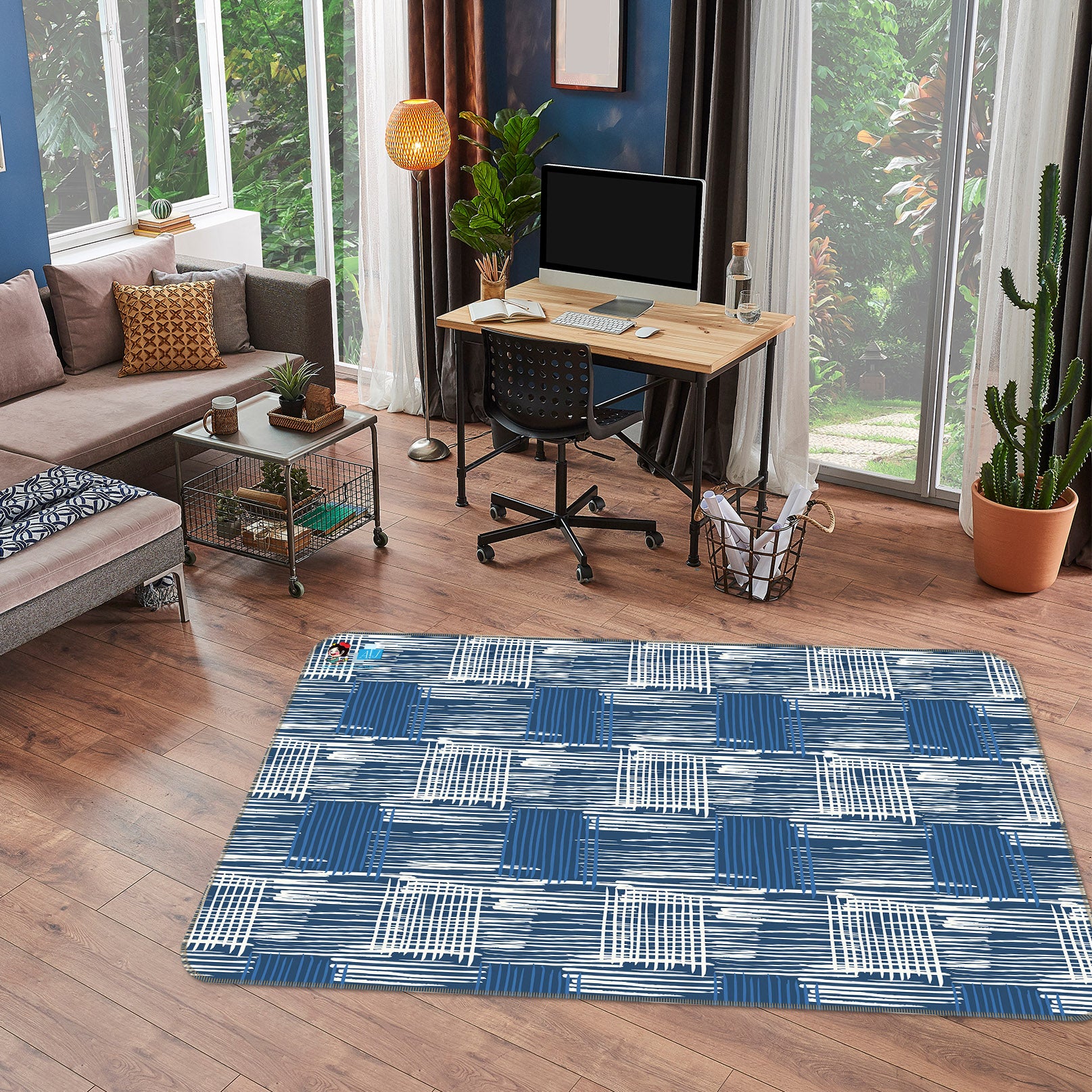 3D Blue White Stripes 10777 Kashmira Jayaprakash Rug Non Slip Rug Mat