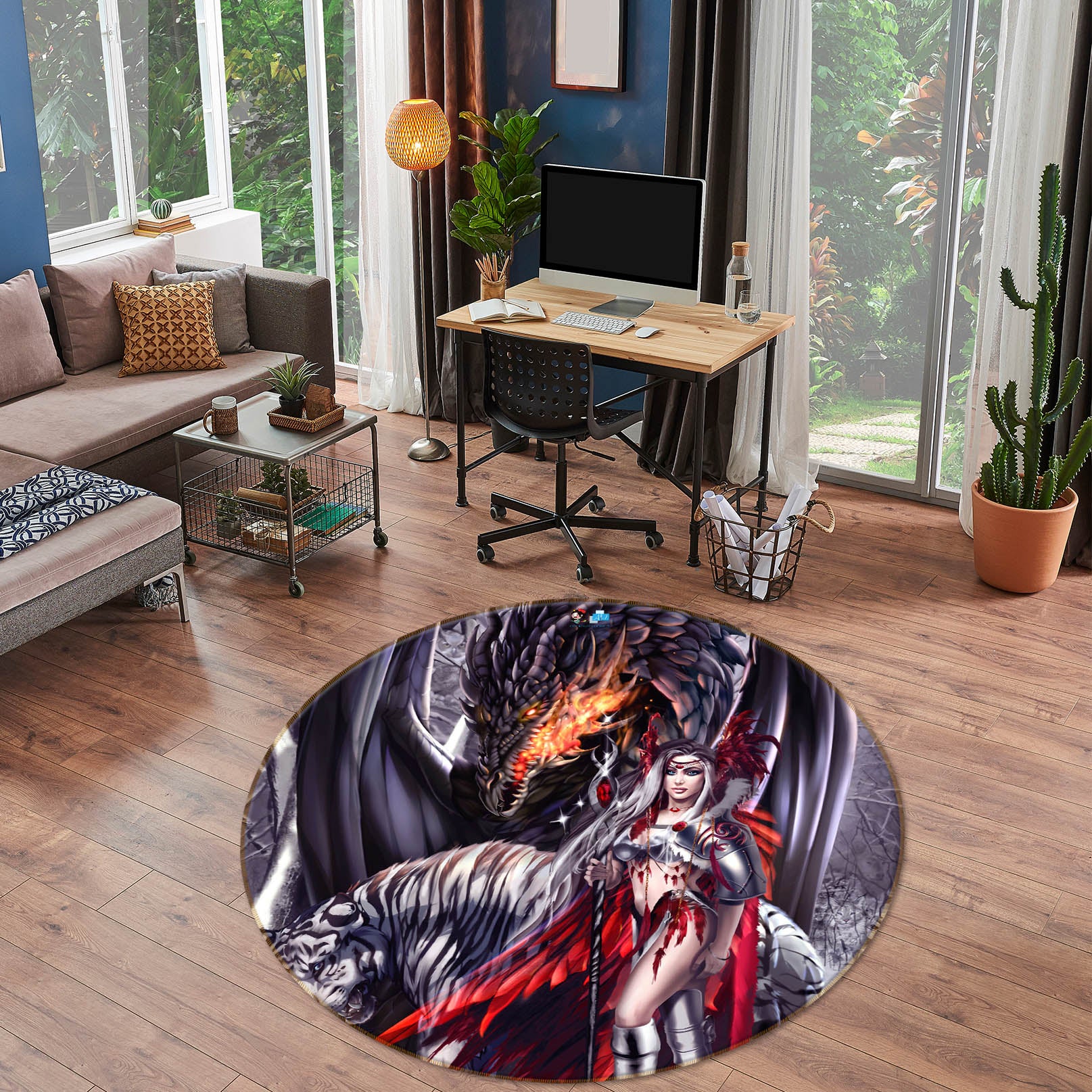 3D Dragon Woman 8359 Ruth Thompson Rug Round Non Slip Rug Mat