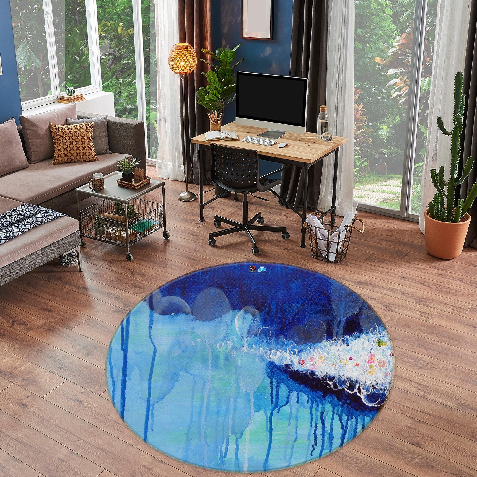 3D Blue Watercolor 1322 Misako Chida Rug Round Non Slip Rug Mat