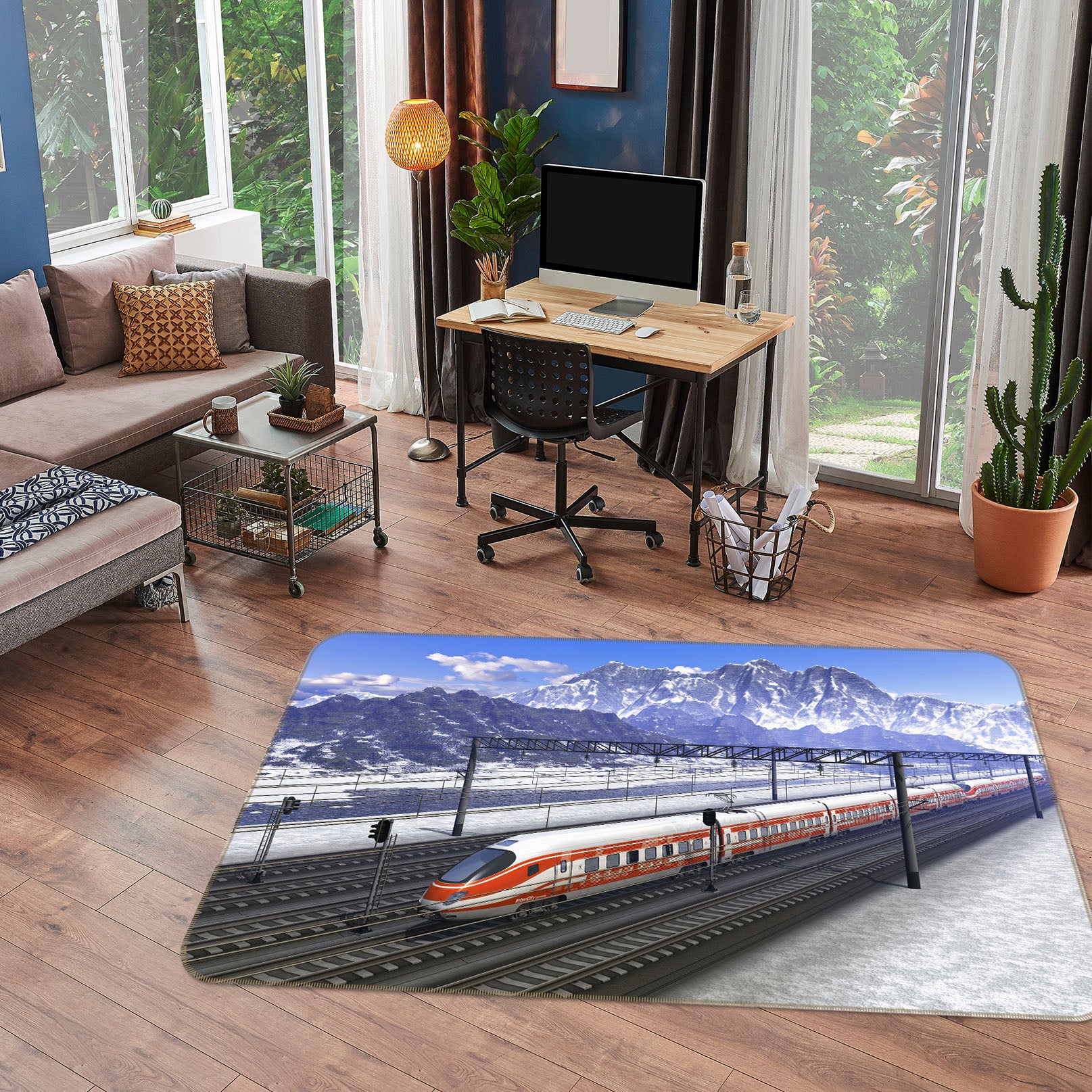 3D Snow Mountain Train 68103 Vehicle Non Slip Rug Mat