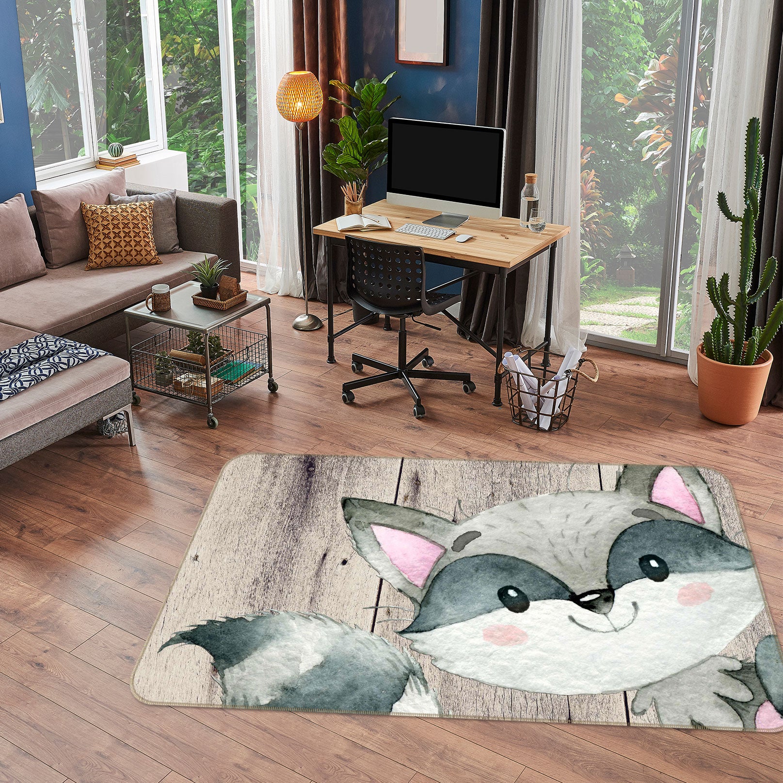 3D Gray Fox 046 Uta Naumann Rug Non Slip Rug Mat