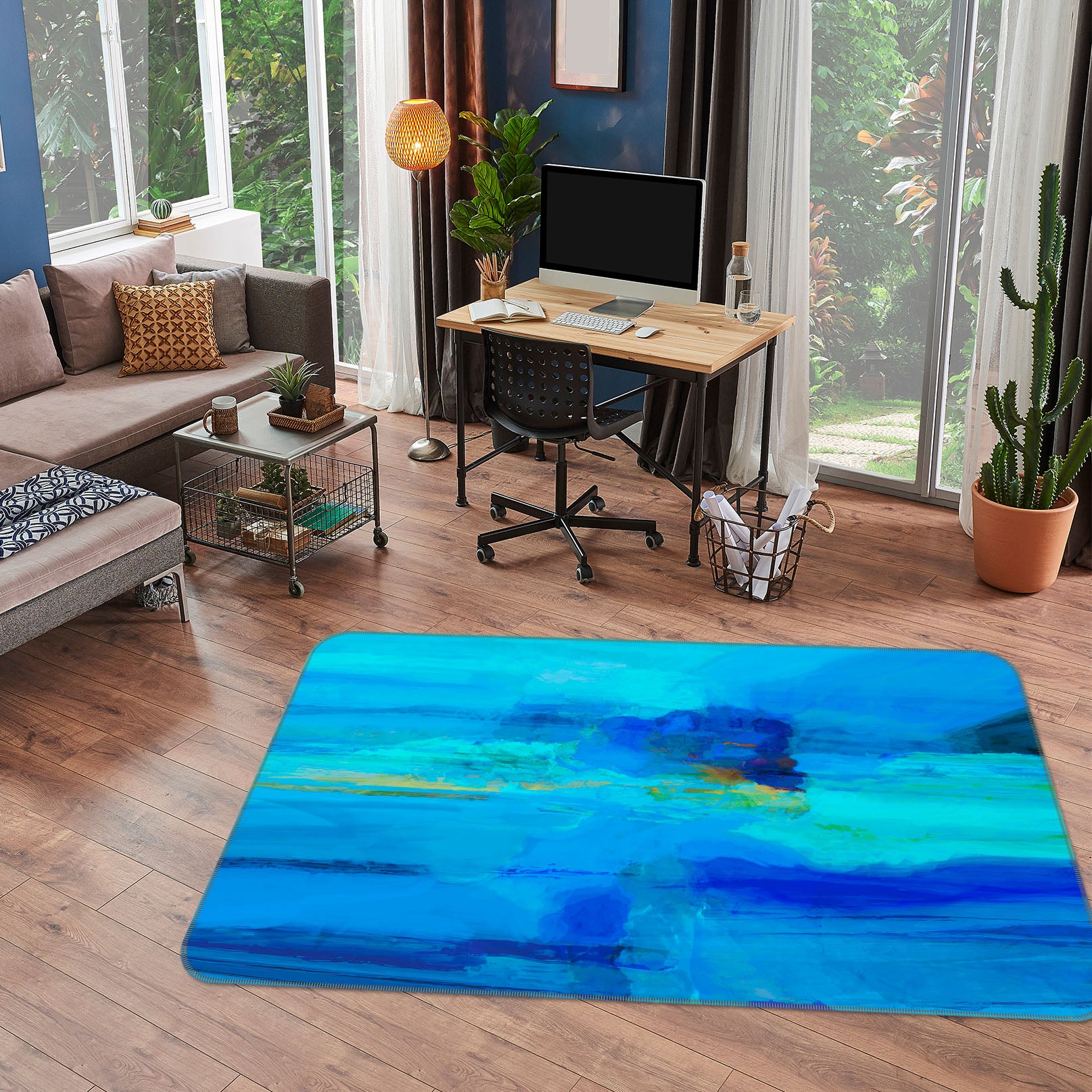 3D Teal Pattern 84013 Michael Tienhaara Rug Non Slip Rug Mat