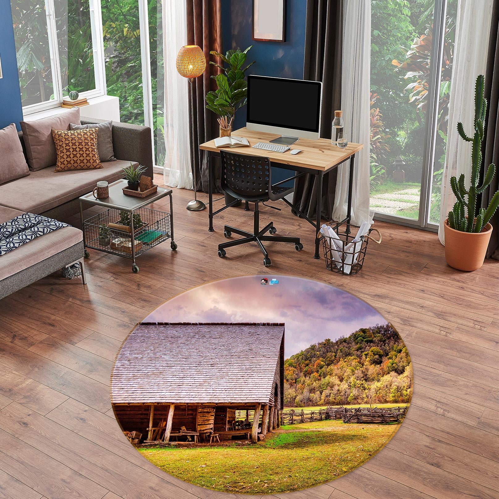 3D House Lawn 5012 Beth Sheridan Rug Round Non Slip Rug Mat