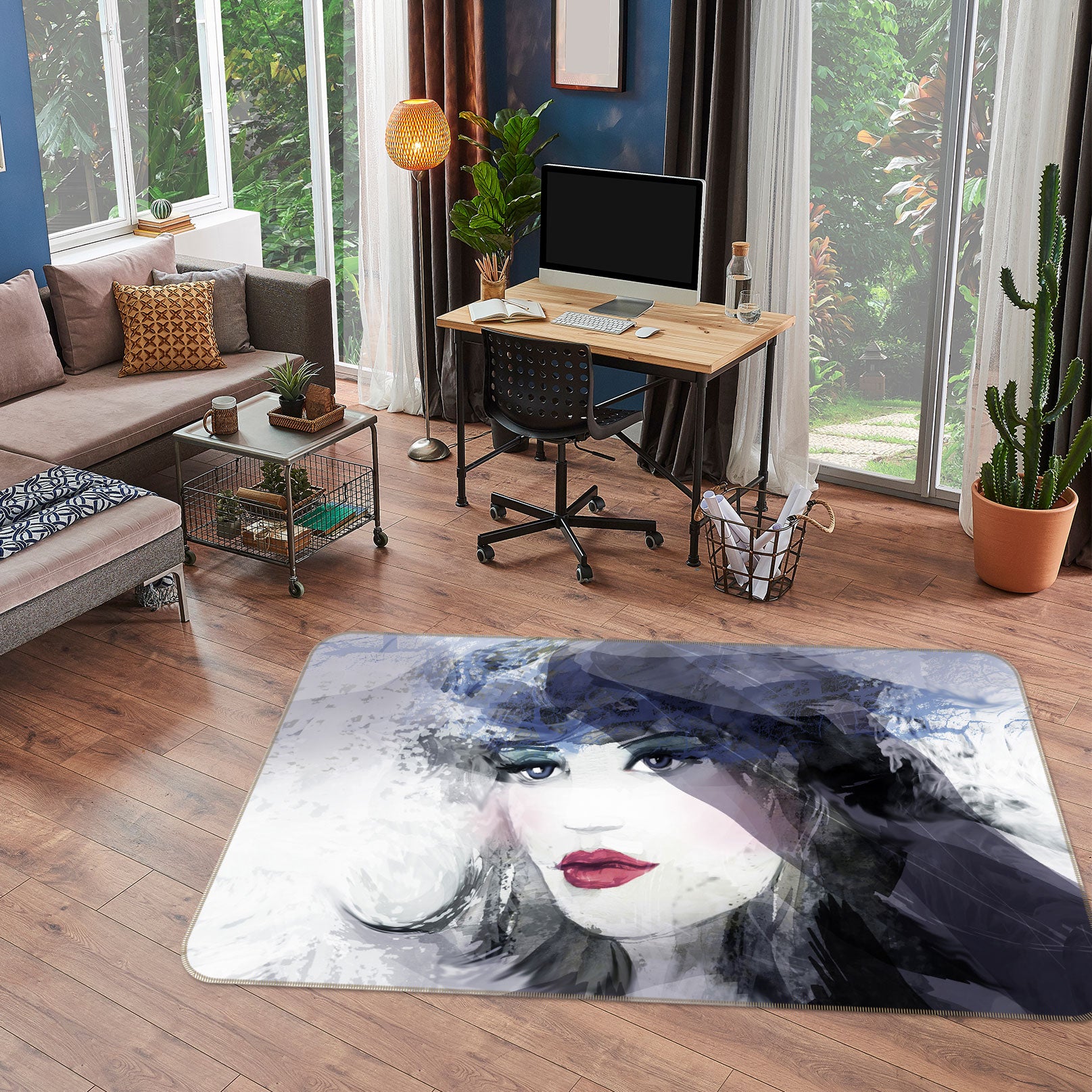 3D Black Hat Girl 1002 Non Slip Rug Mat