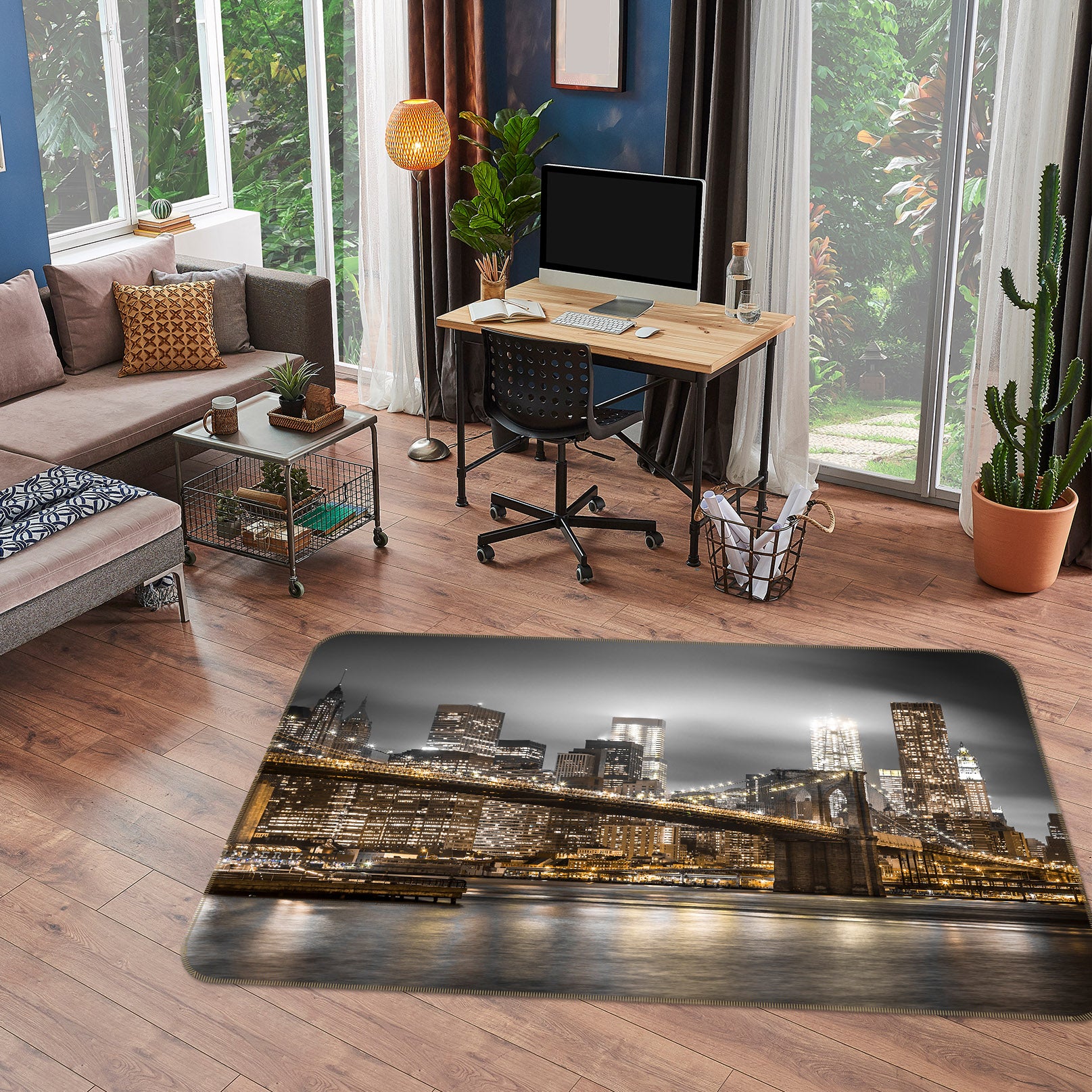 3D New York Bridge 83233 Assaf Frank Rug Non Slip Rug Mat