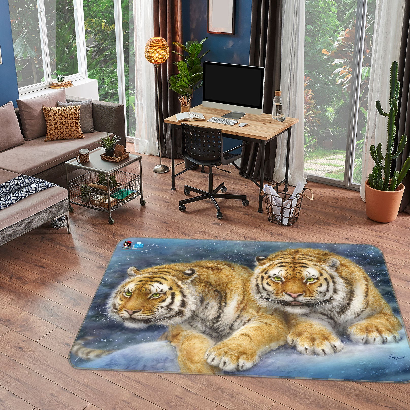 3D Snow Animal Tiger 5658 Kayomi Harai Rug Non Slip Rug Mat