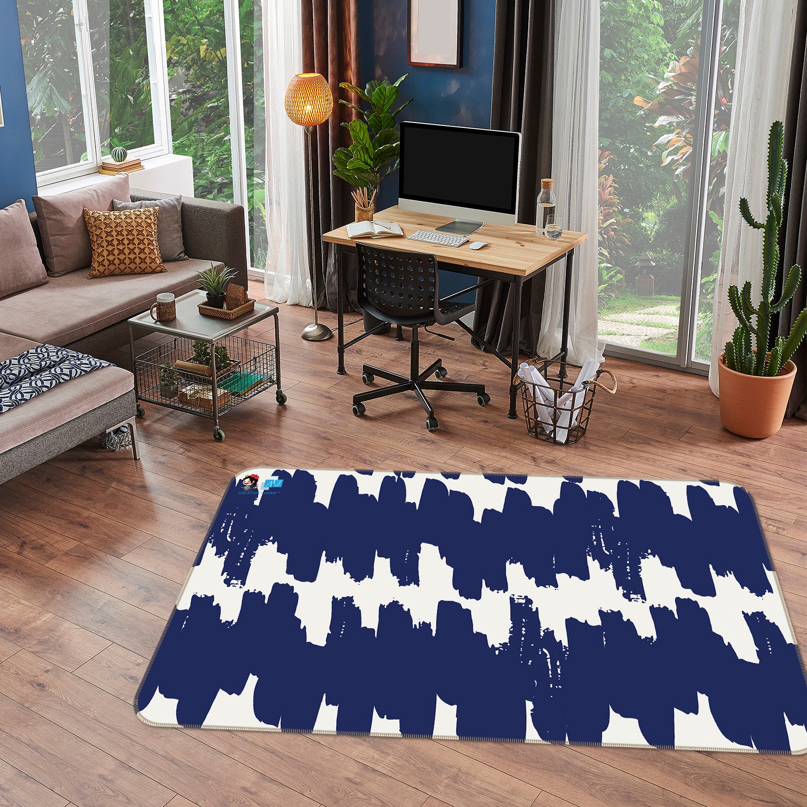 3D Navy Blue Wave Pattern 107136 Kashmira Jayaprakash Rug Non Slip Rug Mat