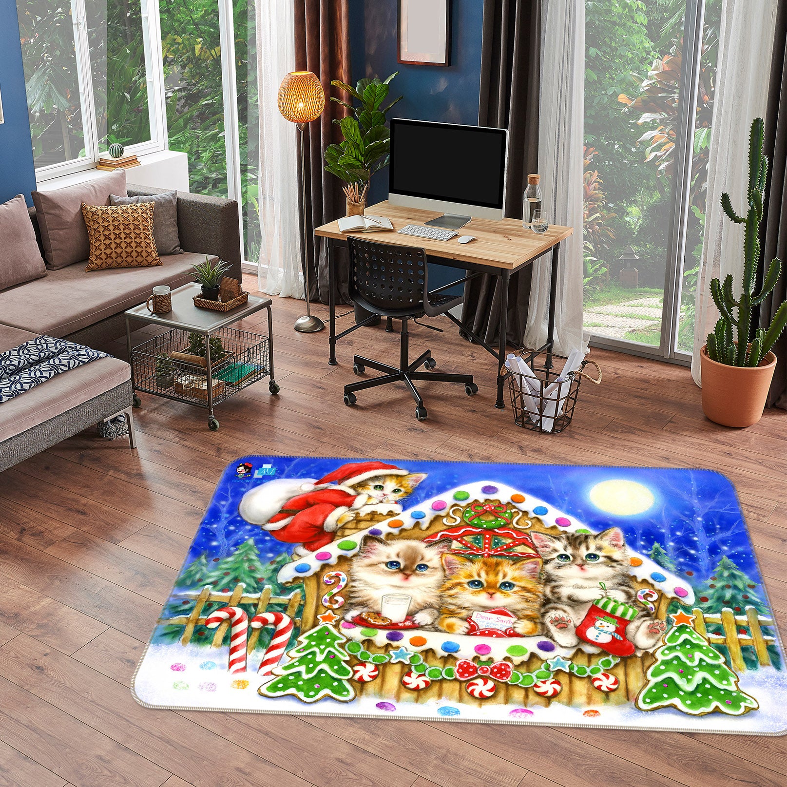 3D Christmas Cat House 5616 Kayomi Harai Rug Non Slip Rug Mat