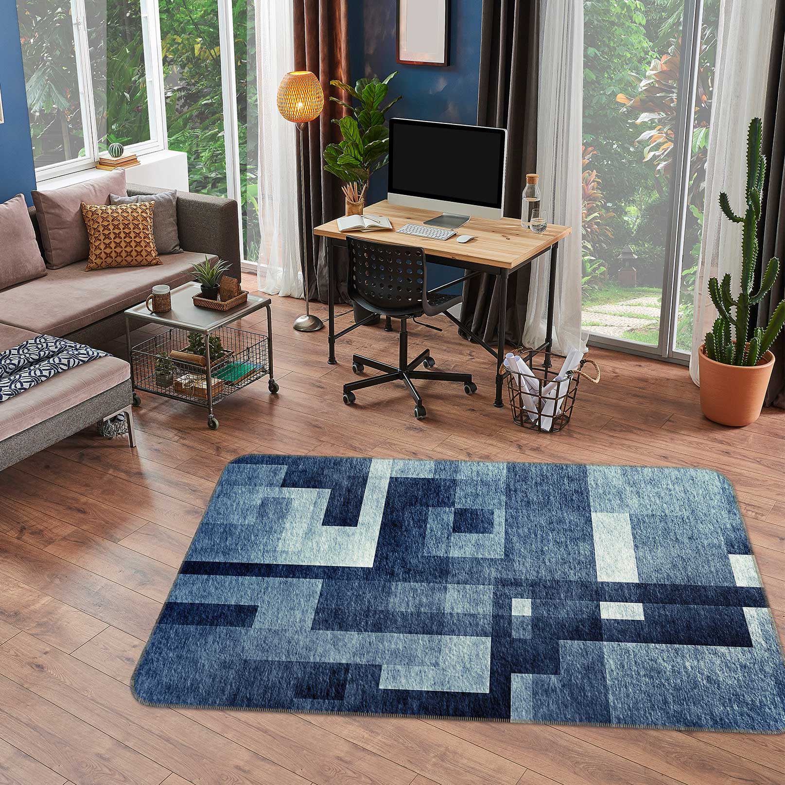 3D Dark Gray Square Pattern 77140 Non Slip Rug Mat