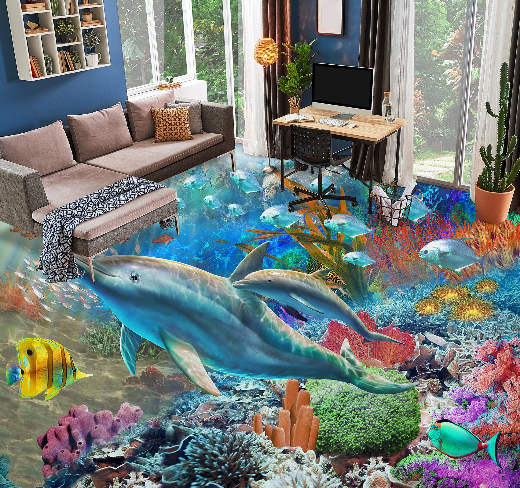 3D Dolphin Sea Fish 96215 Adrian Chesterman Floor Mural